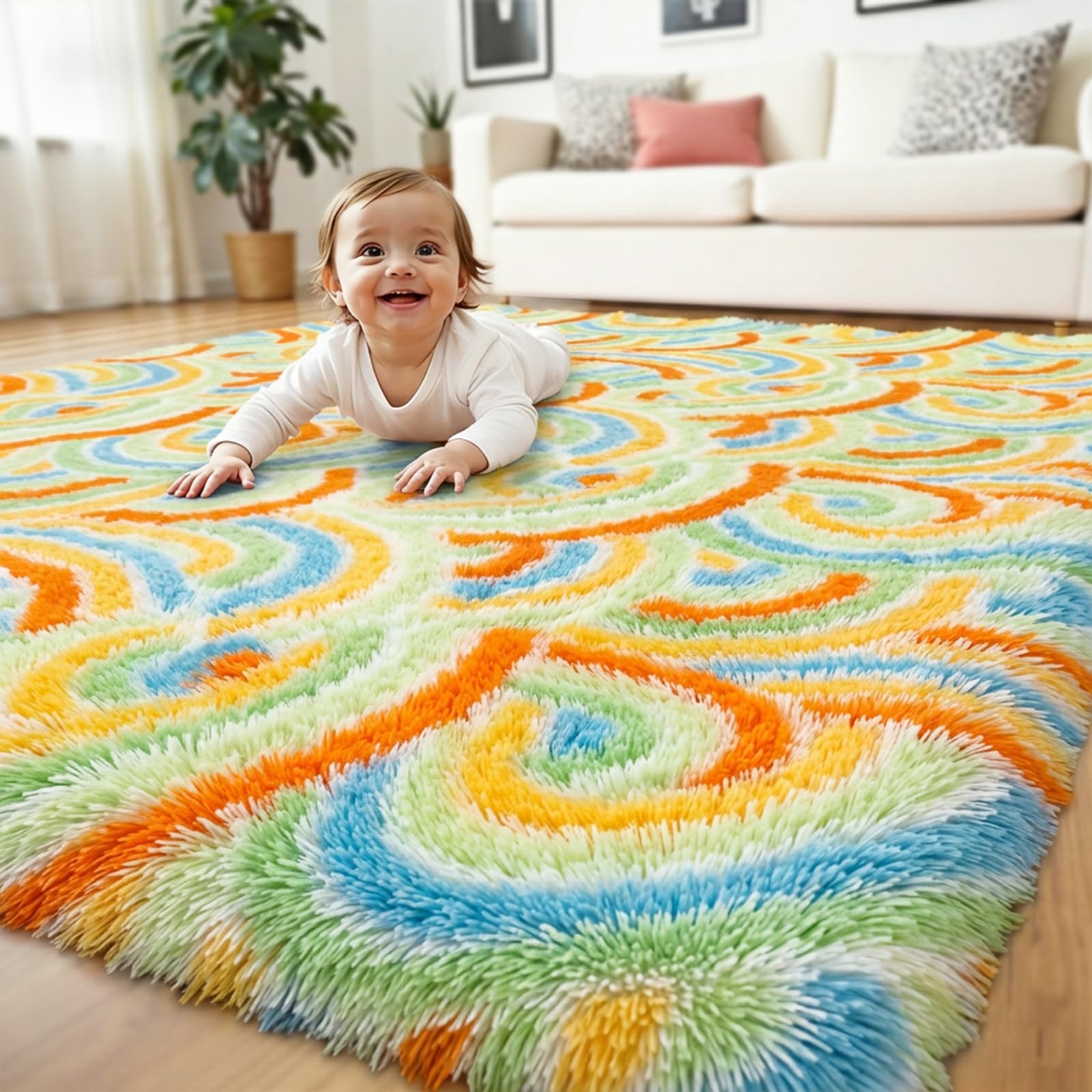 Fluffy Circle Rug for Bedroom Girls,4ft Round Area Rug for Girls Room Decor Aesthetic,Soft Plush Shaggy Fuzzy Carpet for Kids Room, Nursery, Preppy Dorm,Playroom Home Decor