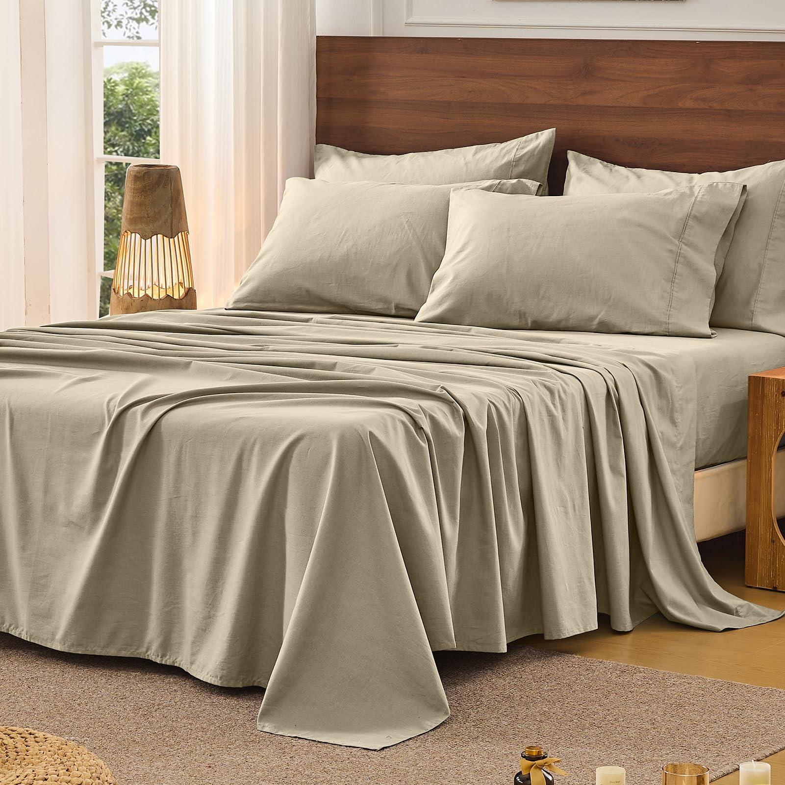Bedlifes 100% French Pure Linen Sheets Queen Size Breathable and Cooling Flax Sheet Set Soft Durable and Moisture Wicking 16 Inch Deep Pocket-4 Piece(Queen,Linen)