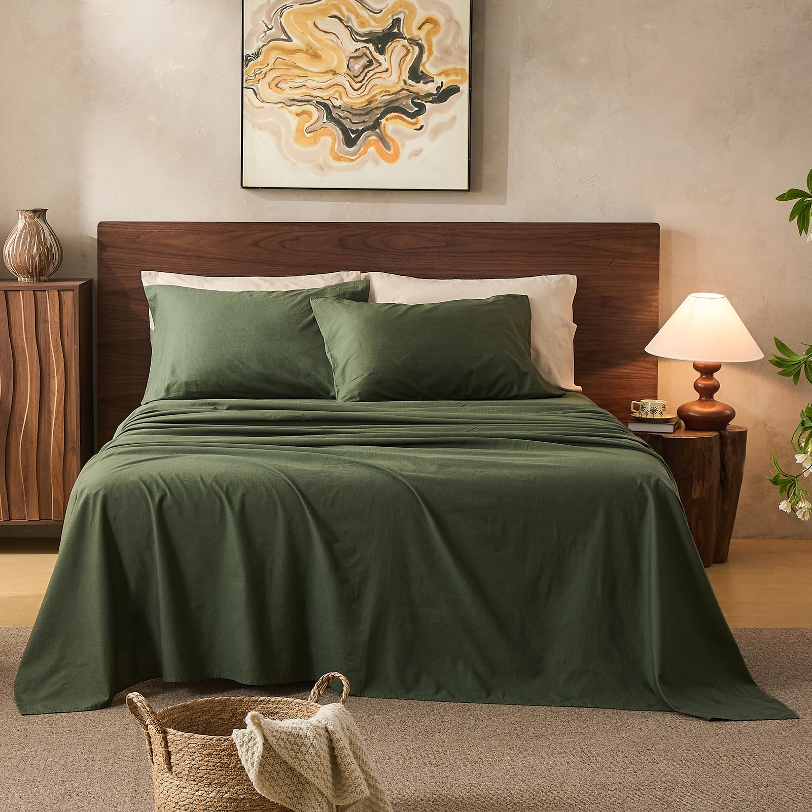 King 100% Linen 4-Piece Sheet Set, Breathable All-Season Bedding