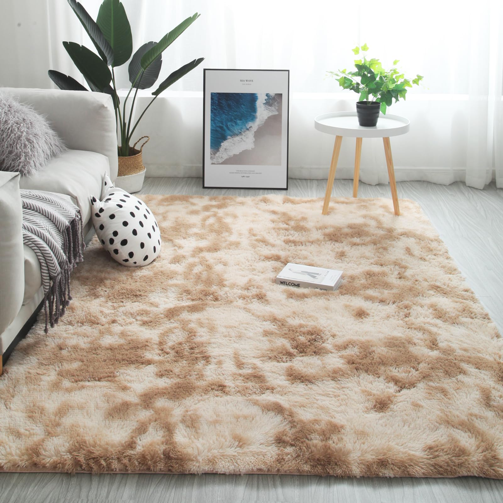 Shag Area Rugs for Bedroom Living Room,8X10 Ultra Soft Fluffy Area Rugs for Dorm, Indoor Carpet Nursery Rugs for Kids Girls Room Home Decor,Tie-Dye Grey