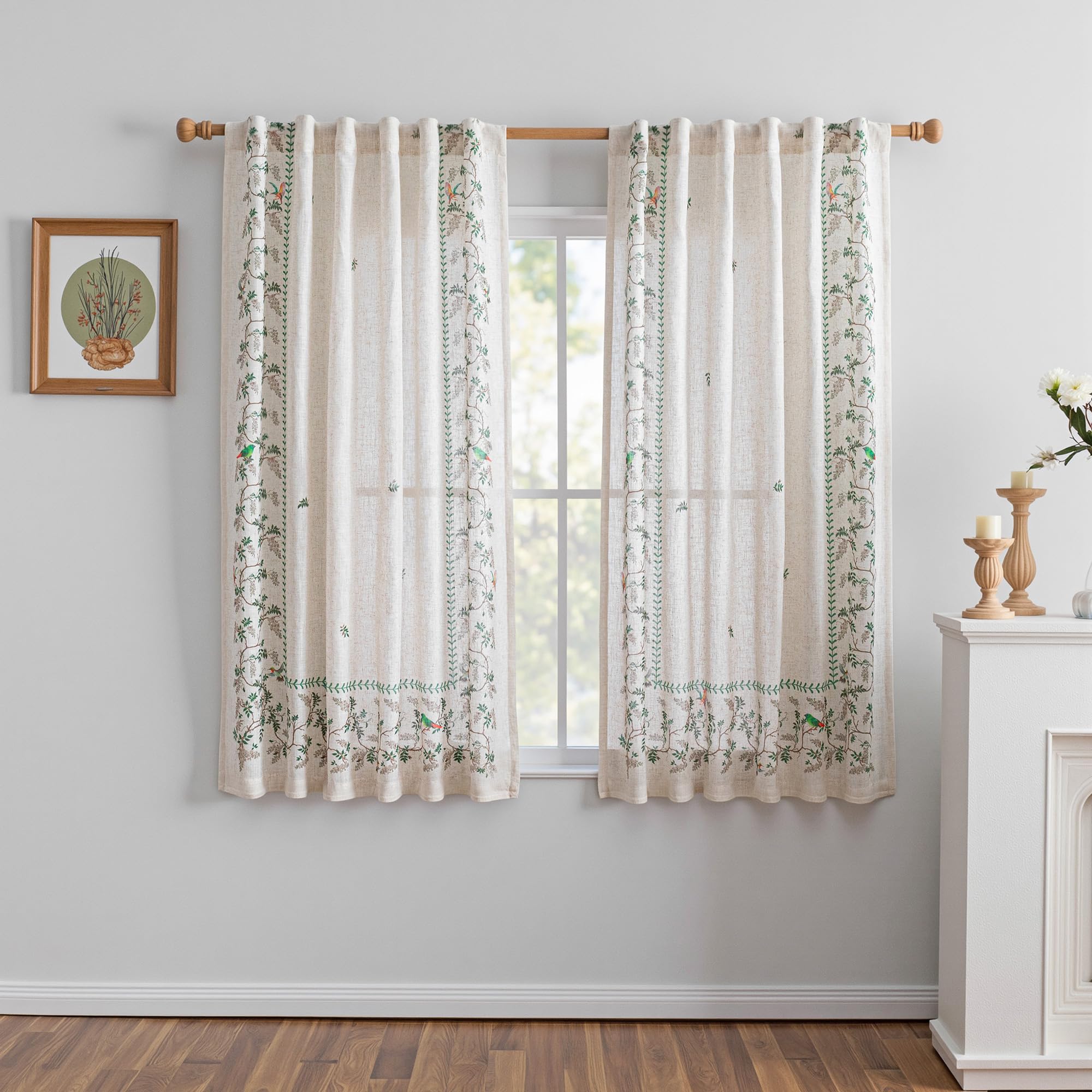 MYSKY HOME Ceiling Curtains for Living Room, Farmhouse Style Lines Printed Curtains 95 Inches Long Semi Sheer Drapes for Living Room, Modern Style Room Divider Curtains, 50"x95", Khaki, 2 PCs