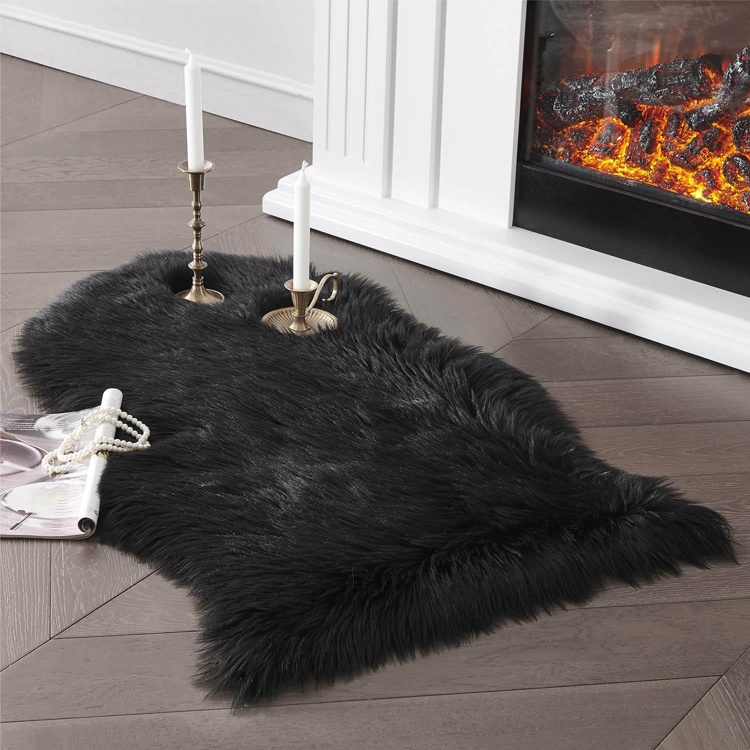 SERISSA Soft Fluffy Area Rug, Grey Faux Sheepskin Fur Rug, Shaggy Rug for Bedroom Floor Fuzzy Carpet for Living Room 4x6 Feet