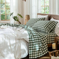 MooMee Bedding Sheet Set 100% Washed Cotton Linen Like Textured Breathable Durable Soft Comfy (Heathered Green, Queen)