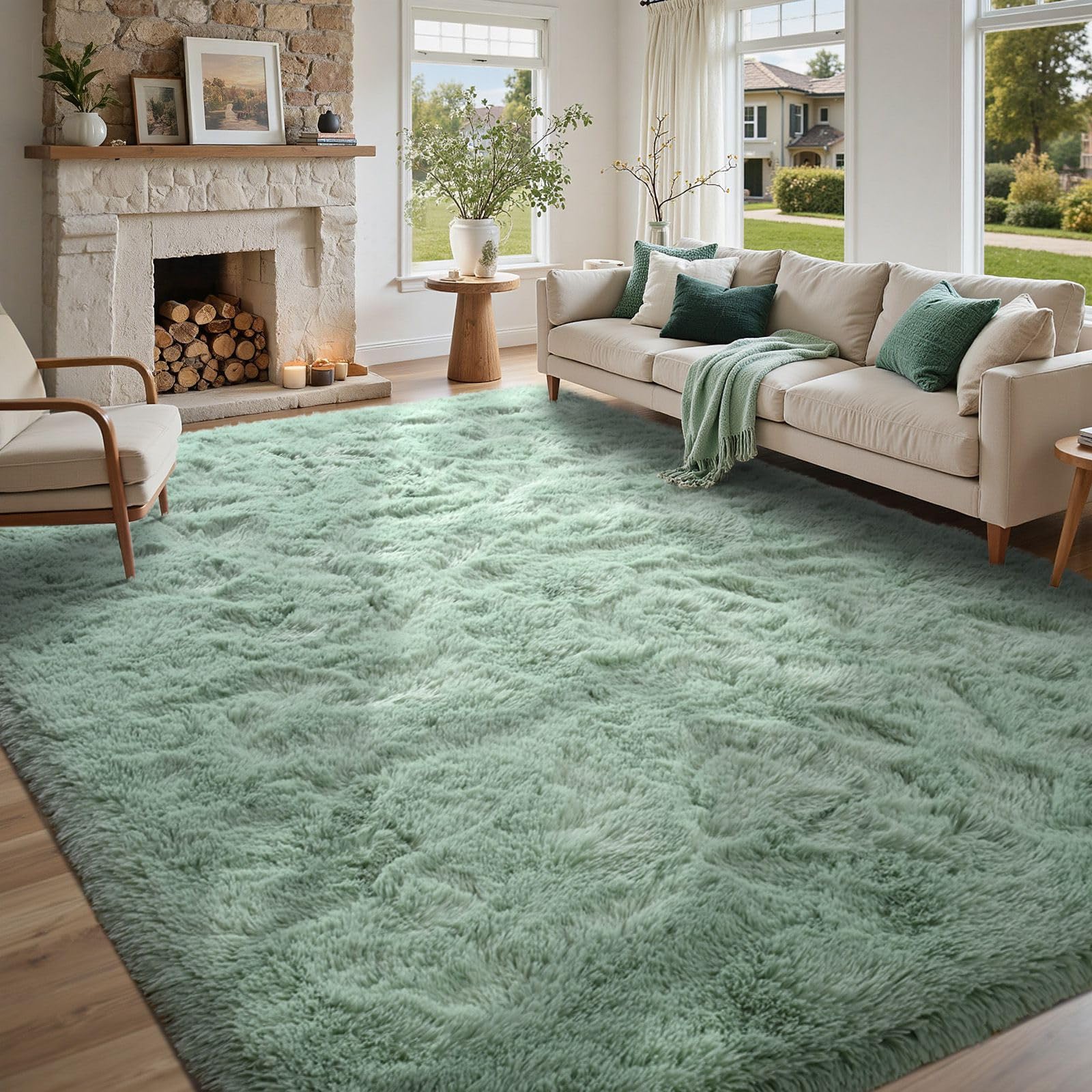 5×7ft Grey Fluffy Tie-Dyed Rug, Soft Shag Carpet for Home Decor