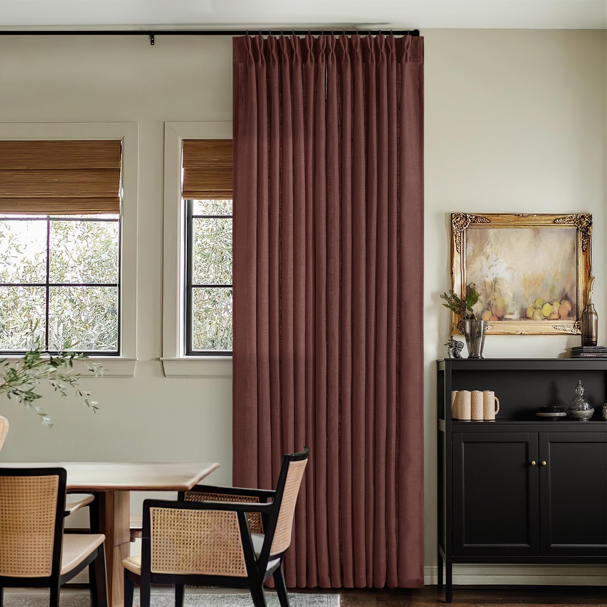 Dutch Cocoa Pinch Pleated Linen Curtains 84 Inches Long 60 Inch Width Linen Blend Light Filtering Window Curtains 84 Inch for Living Room Bedroom Patio Pinch Pleat Drapes Hooks Rings 1 Panel 60Wx84L