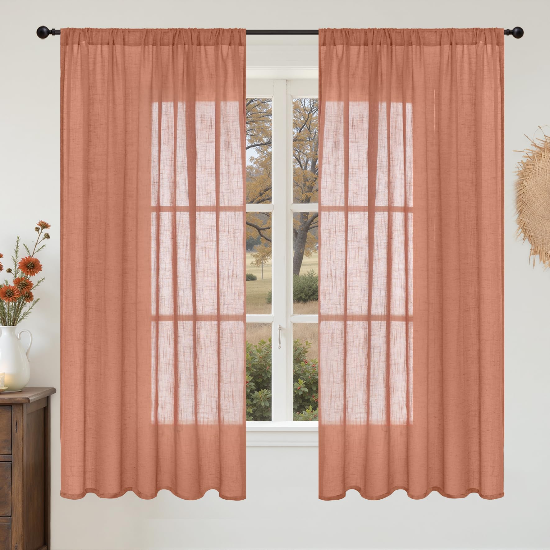 BGment 90 Inches Long Curtains Linen Semi Sheer, Light Filtering Window Treatments Drapes with Rod Pocket Lightweight for Living Room Bedroom, 2 Panels, 52 Inch Wide Each Panel