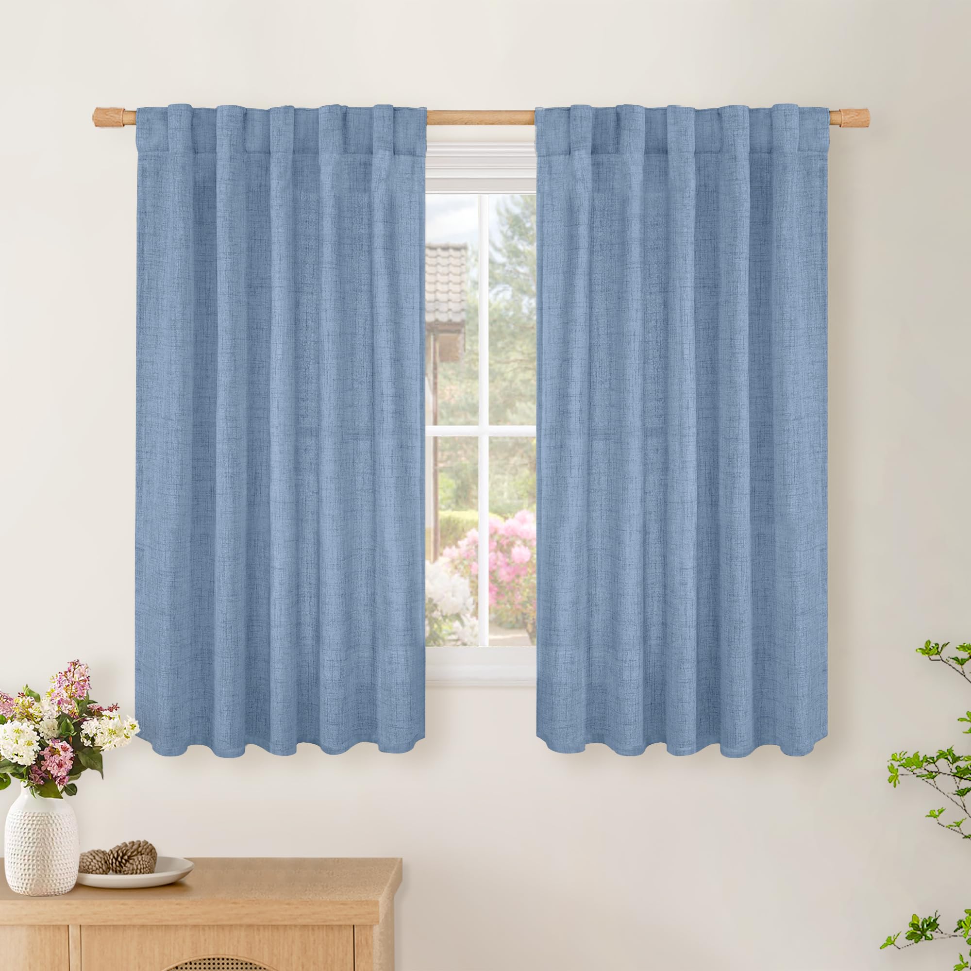 BGment Natural Linen Semi Sheer Curtains 96 Inch Length 2 Panels for Living Room, Beige Light Filtering Window Drapes with Rod Pocket Back Tab Extre Long for Dining Bedroom, 52 X 96 Inch