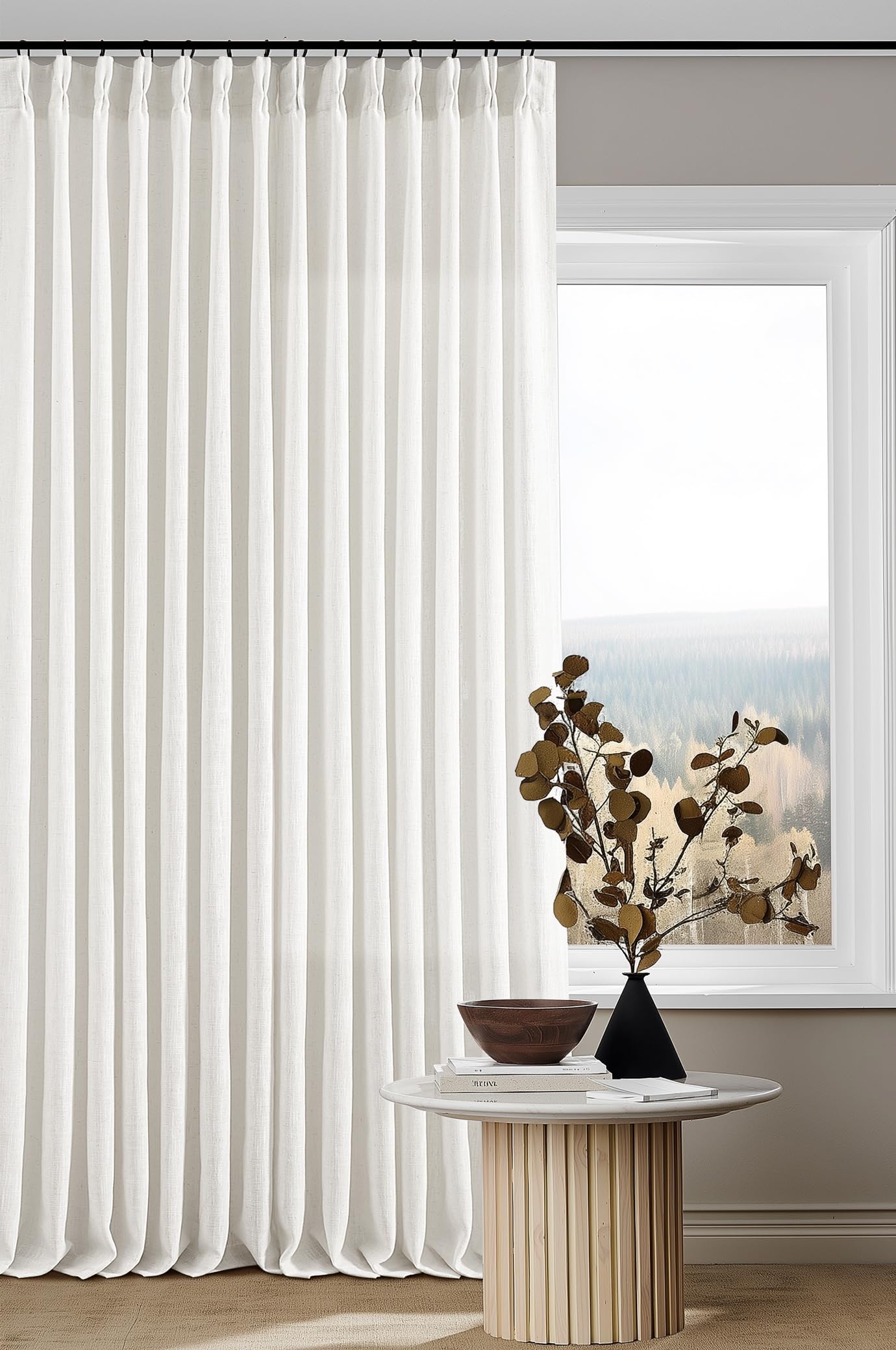 Dutch Cocoa Pinch Pleated Linen Curtains 84 Inches Long 60 Inch Width Linen Blend Light Filtering Window Curtains 84 Inch for Living Room Bedroom Patio Pinch Pleat Drapes Hooks Rings 1 Panel 60Wx84L