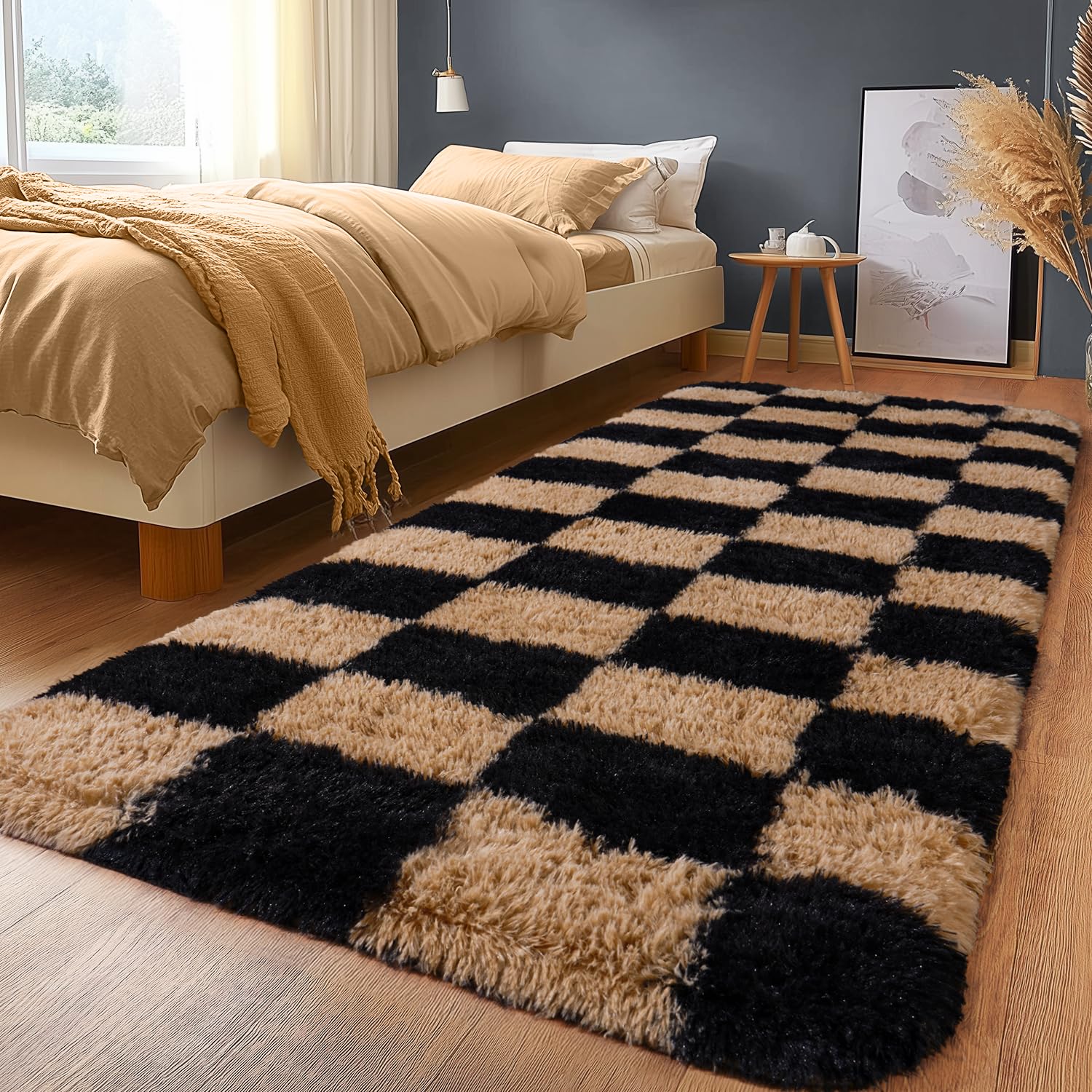 Shaggy Area Rugs, Fuzzy Rugs for Living Room, Soft Nursery Area Rug for Girls, Tie Dye Black Gray Plush Area Rugs Non Slip, Fluffy Rug Carpet 8x10ft