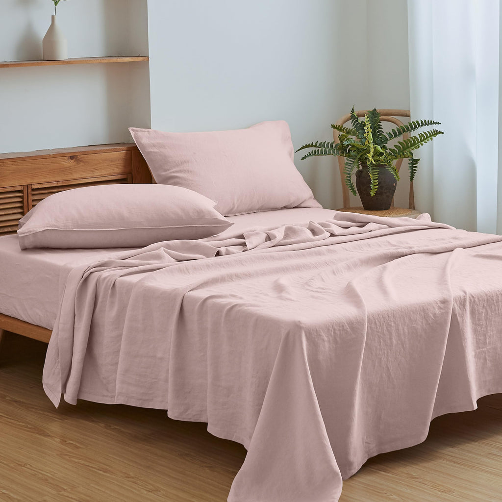 Simple&Opulence 100% Linen Sheets Queen Size Set, 4 Pcs Natural French Linen Bed Sheets, Breathable Soft Durable Bedding Set for All Season (Classic Blue, Queen)