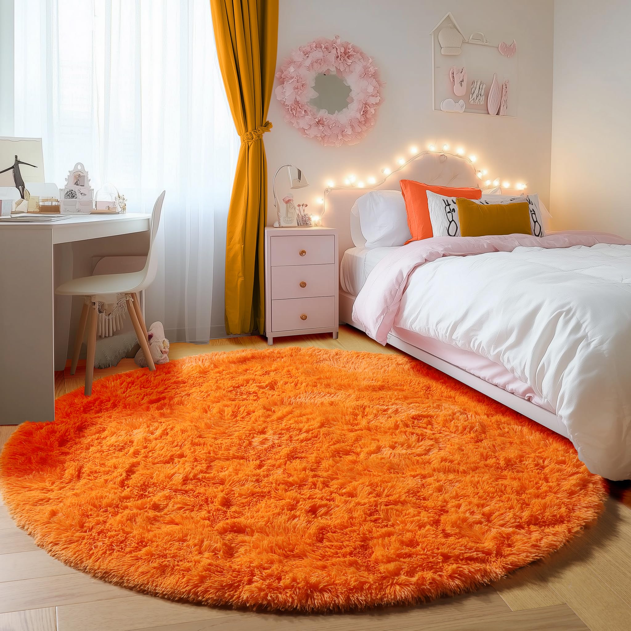 ONASAR Tie-Dyed Dark Grey Round Area Rugs 5ft, Ultra Soft Bedroom Circle Rug for Kids Girls Teen Room, Fluffy Plush Shaggy Carpet Floor Mats for Baby Nursery Living Room Playroom Home Decor