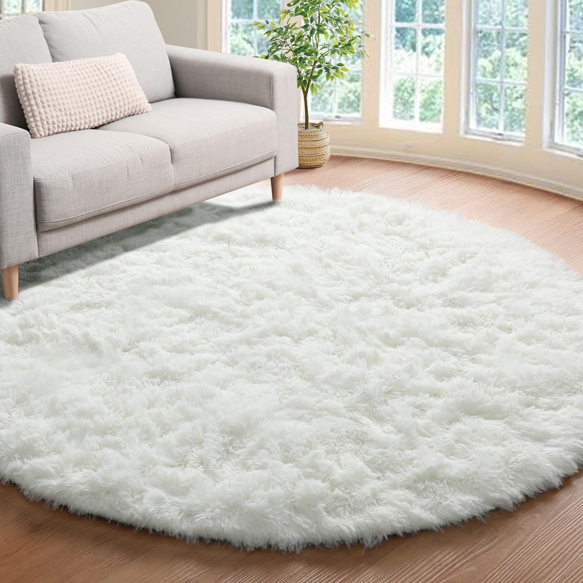 ONASAR Tie-Dyed Dark Grey Round Area Rugs 5ft, Ultra Soft Bedroom Circle Rug for Kids Girls Teen Room, Fluffy Plush Shaggy Carpet Floor Mats for Baby Nursery Living Room Playroom Home Decor