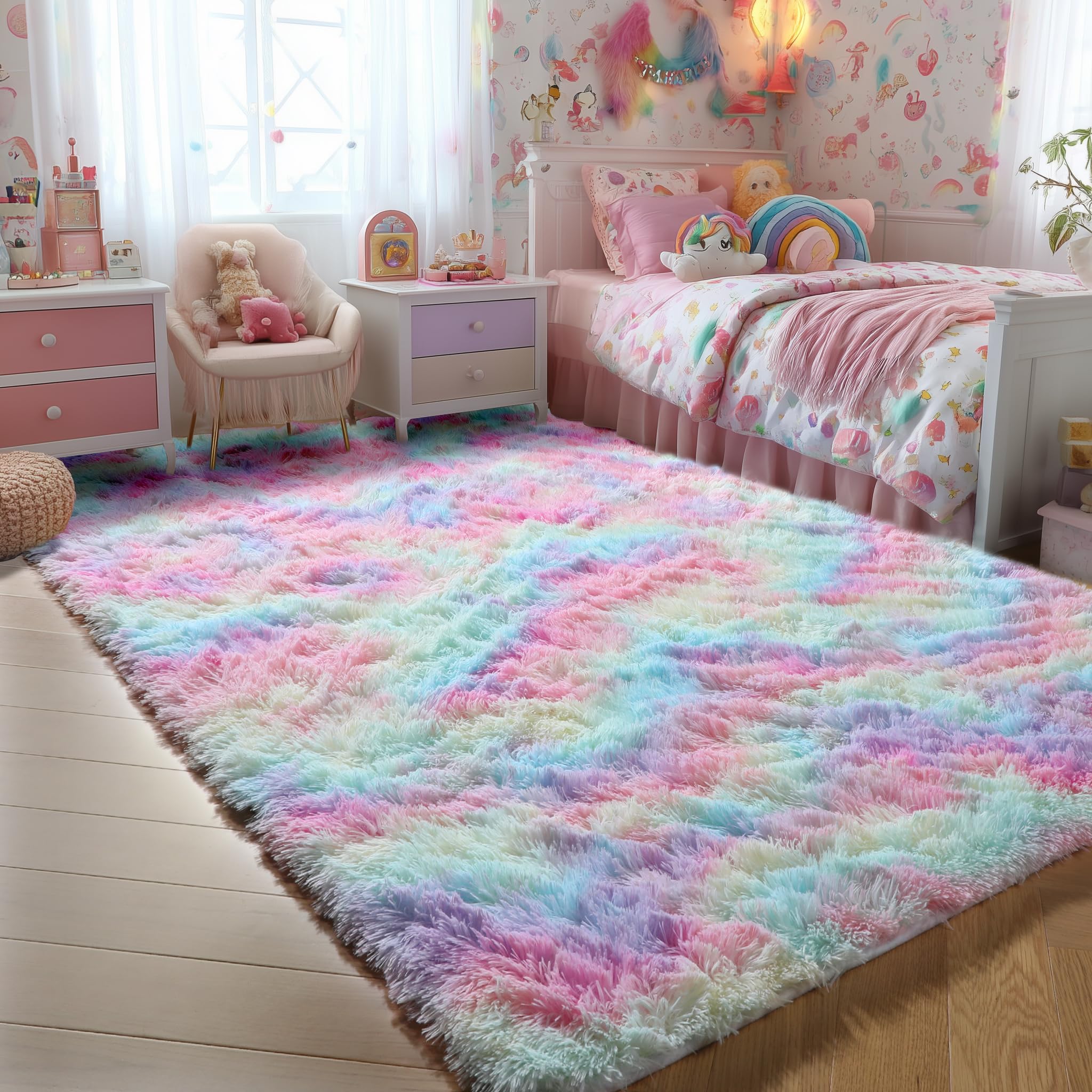 PAGISOFE Abstract Soft Shaggy Rugs for Living Room 5x8 Ft,Tie-Dyed Grey Fluffy Rugs for Kids Room Furry Carpets for Bedroom Room Decor Aesthetic Large Shag Carpet for Boys Girls Dorm Nursery