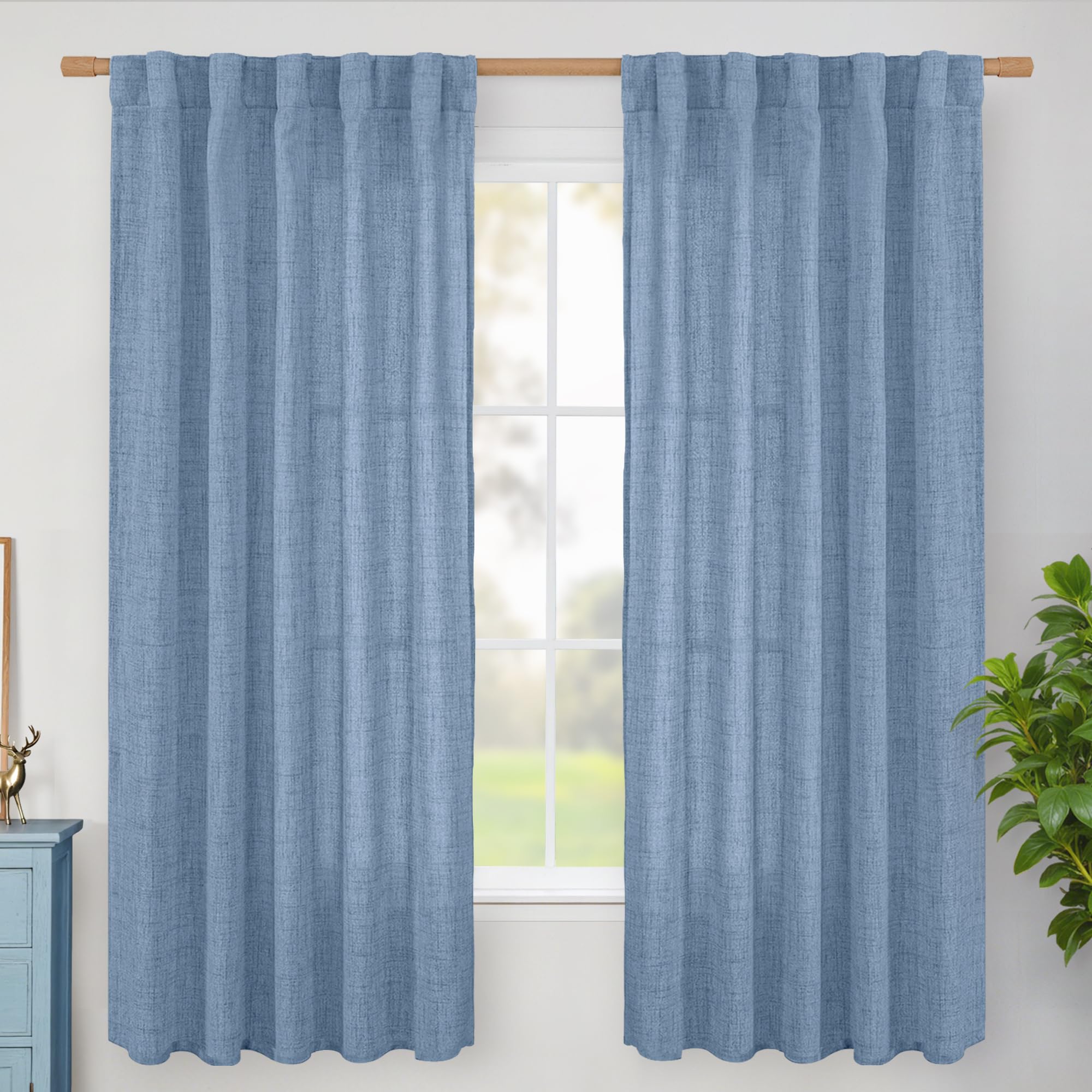 BGment Natural Linen Semi Sheer Curtains 96 Inch Length 2 Panels for Living Room, Beige Light Filtering Window Drapes with Rod Pocket Back Tab Extre Long for Dining Bedroom, 52 X 96 Inch