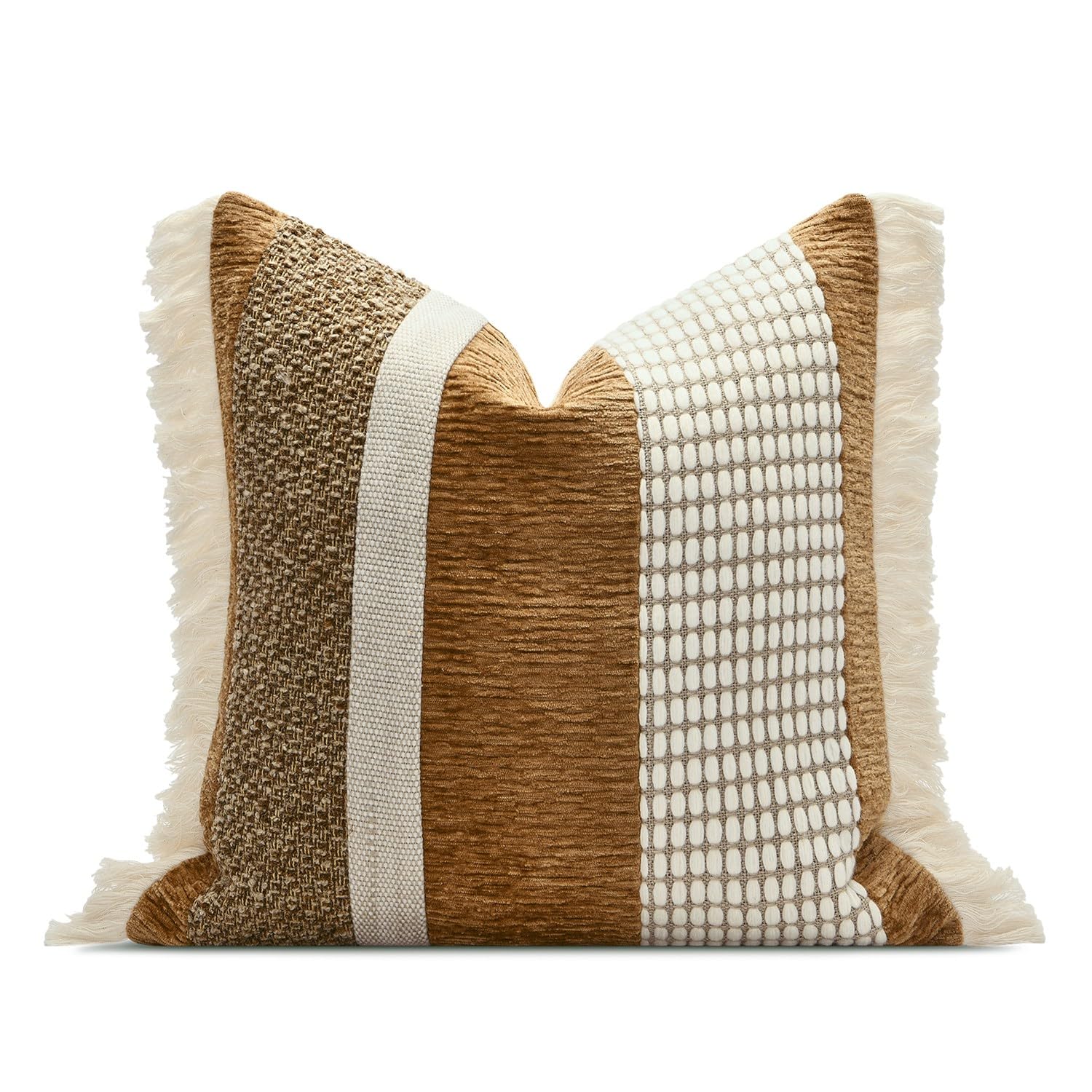 Dark Brown Tassel Decorative Throw Pillow Cover 20x20 Square Woven Textured Farmhouse Pillows Cushion Cases for Couch Bed Sofa Living Room Decor (Pack of 1)