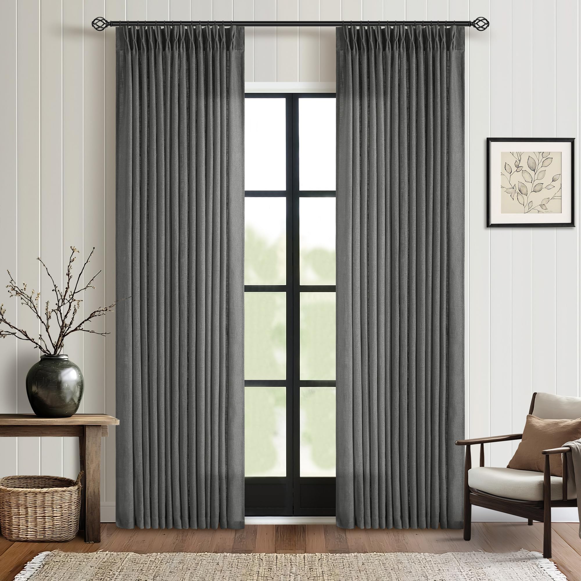 Dutch Cocoa Pinch Pleated Linen Curtains 84 Inches Long 60 Inch Width Linen Blend Light Filtering Window Curtains 84 Inch for Living Room Bedroom Patio Pinch Pleat Drapes Hooks Rings 1 Panel 60Wx84L