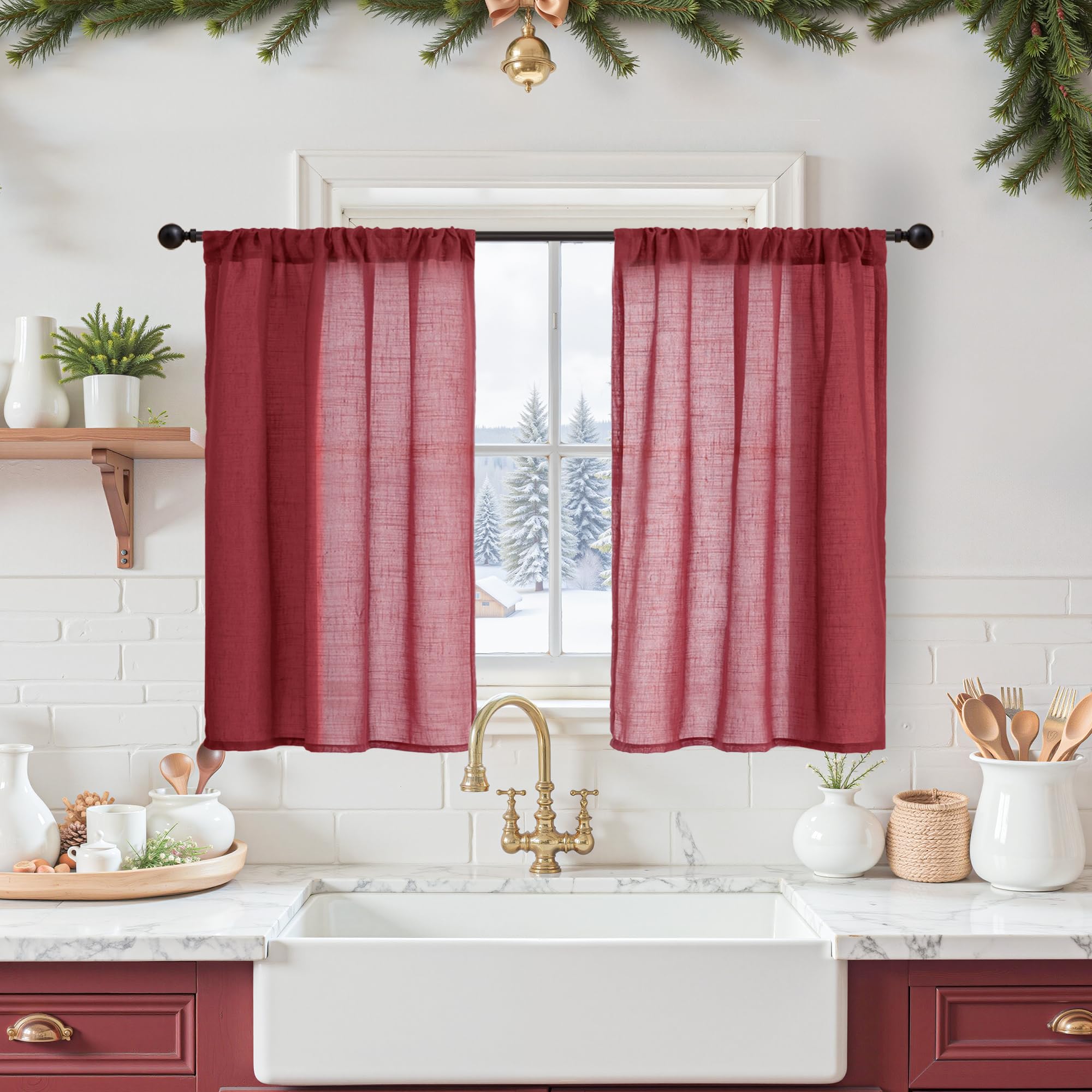 BGment 90 Inches Long Curtains Linen Semi Sheer, Light Filtering Window Treatments Drapes with Rod Pocket Lightweight for Living Room Bedroom, 2 Panels, 52 Inch Wide Each Panel