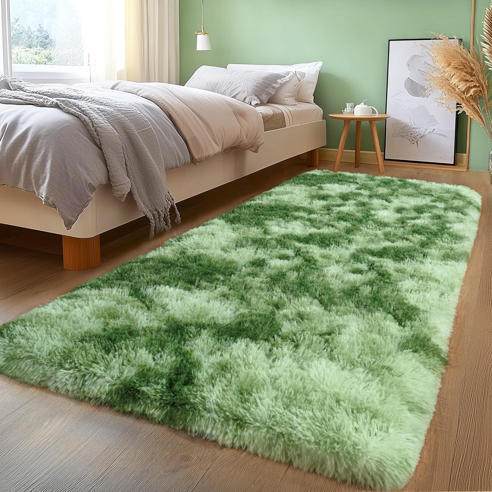 Shaggy Area Rugs, Fuzzy Rugs for Living Room, Soft Nursery Area Rug for Girls, Tie Dye Black Gray Plush Area Rugs Non Slip, Fluffy Rug Carpet 8x10ft
