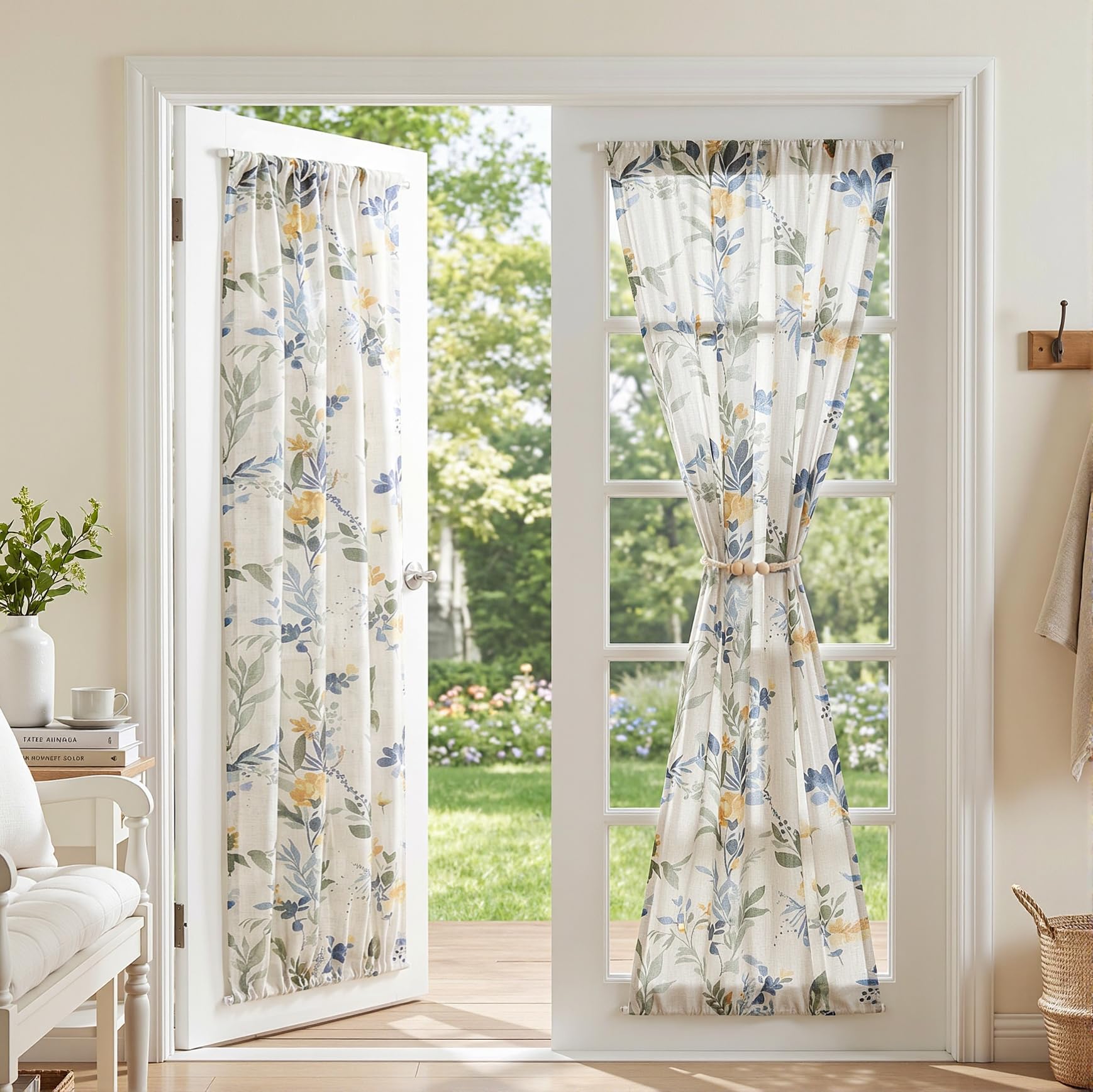 MYSKY HOME Ceiling Curtains for Living Room, Farmhouse Style Lines Printed Curtains 95 Inches Long Semi Sheer Drapes for Living Room, Modern Style Room Divider Curtains, 50"x95", Khaki, 2 PCs