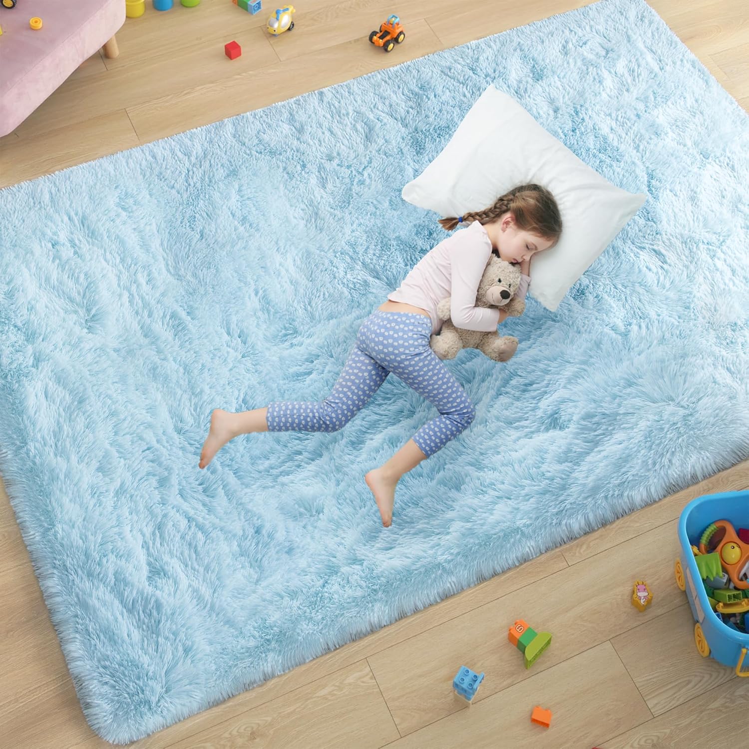 Ultra Soft Fluffy Rugs for Bedroom 4x6 Feet, Shag Area Rugs for Living Room, Large Comfy Furry Rug for Boys Kids Baby Room Decor, Non Slip Nursery Rug Modern Indoor Fuzzy Floor Carpet, Light Blue