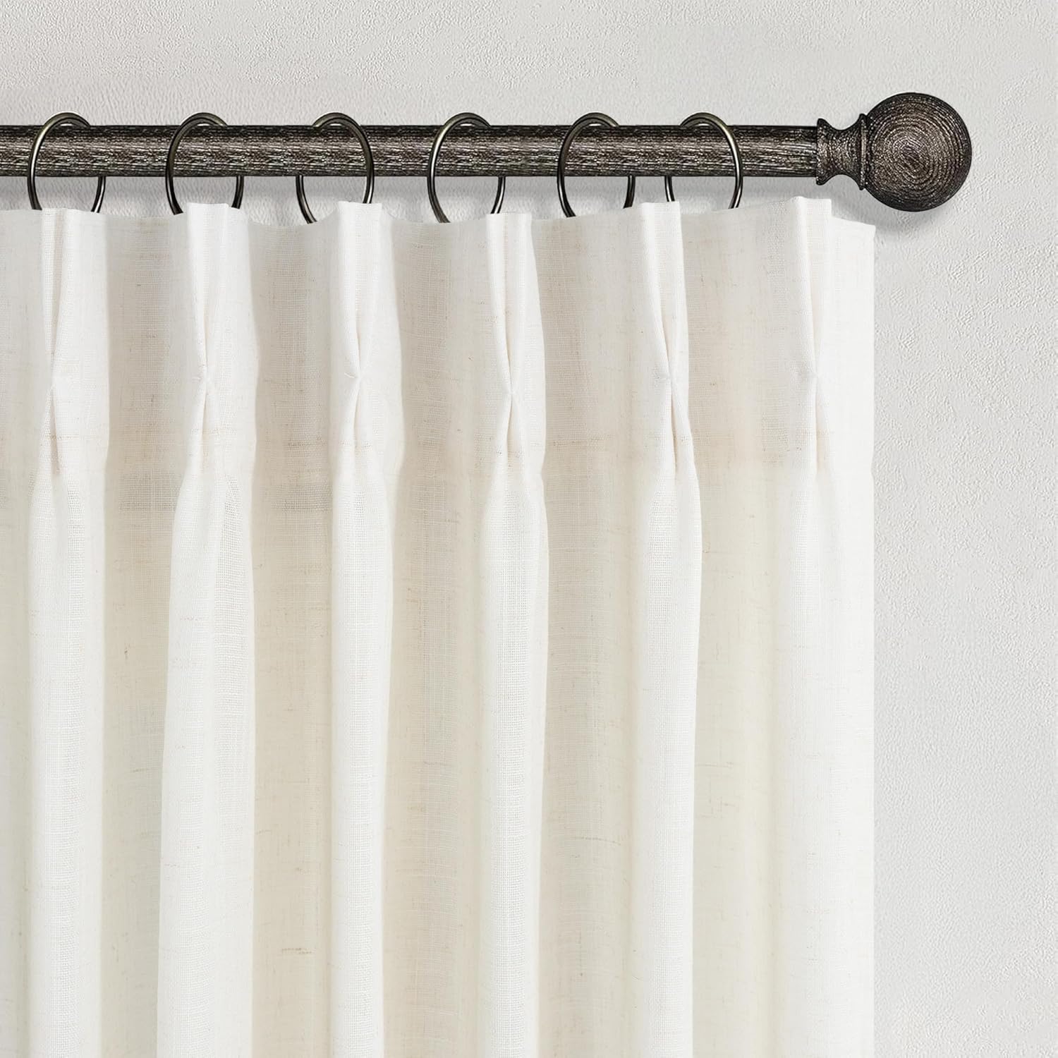 Natural Pinch Pleated Linen Cream Curtains 84 Inch Length 2 Panels for Living Room Bedroom Ivory Semi Sheer Light Filtering Modern Farmhouse Boho Neutral Rustic Long Drapes Back Tab Pleat Hooks Rings