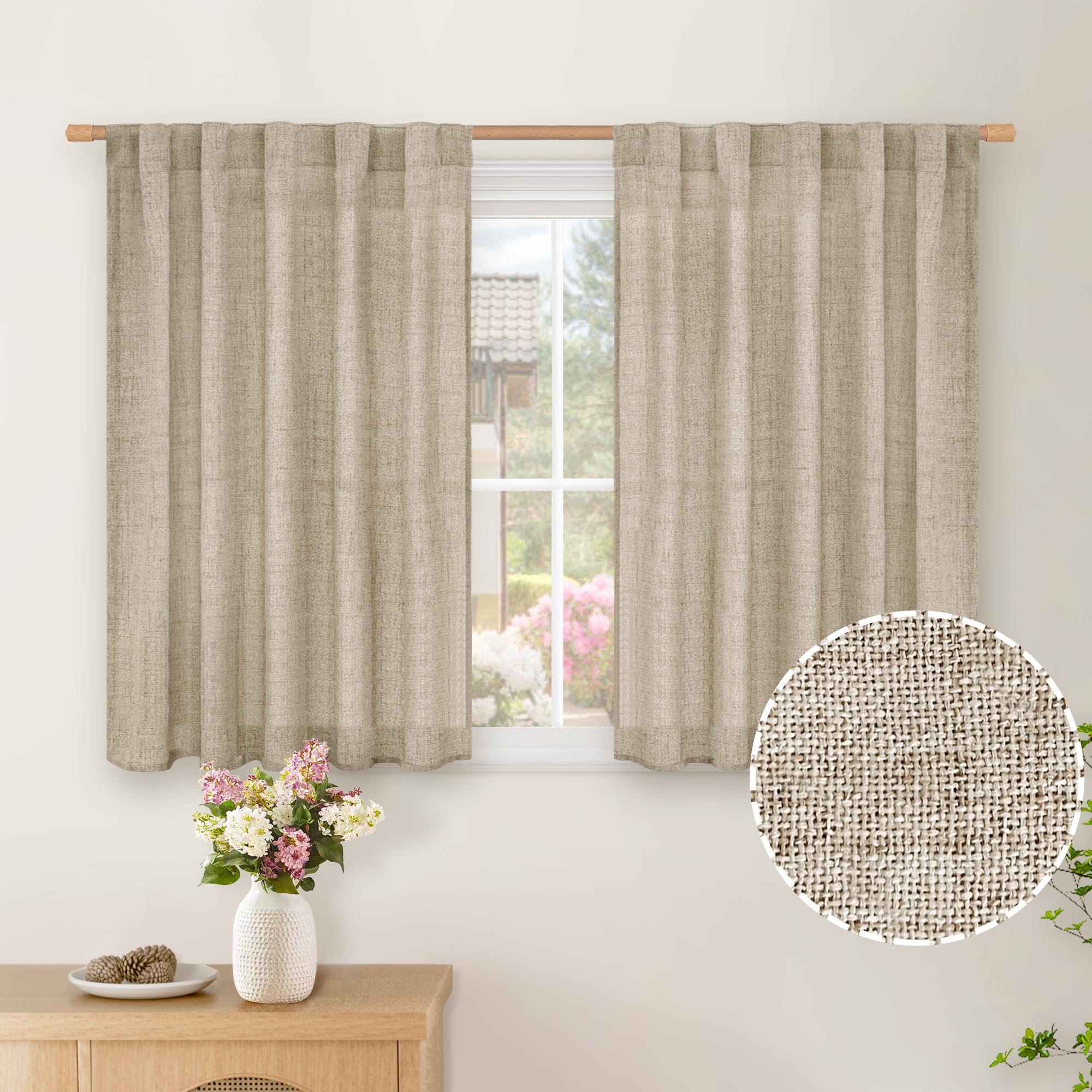 BGment Natural Linen Semi Sheer Curtains 96 Inch Length 2 Panels for Living Room, Beige Light Filtering Window Drapes with Rod Pocket Back Tab Extre Long for Dining Bedroom, 52 X 96 Inch