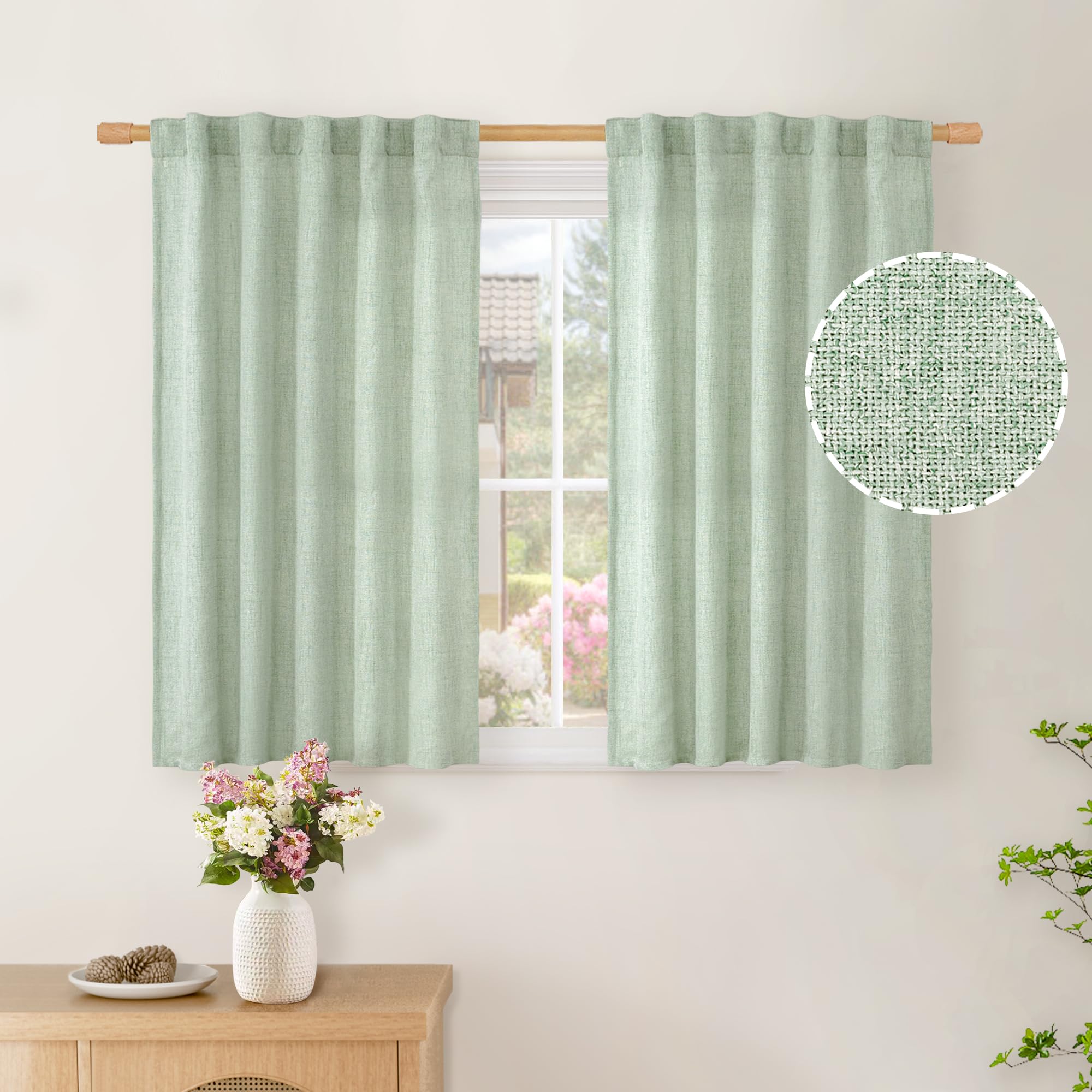 BGment Natural Linen Semi Sheer Curtains 96 Inch Length 2 Panels for Living Room, Beige Light Filtering Window Drapes with Rod Pocket Back Tab Extre Long for Dining Bedroom, 52 X 96 Inch