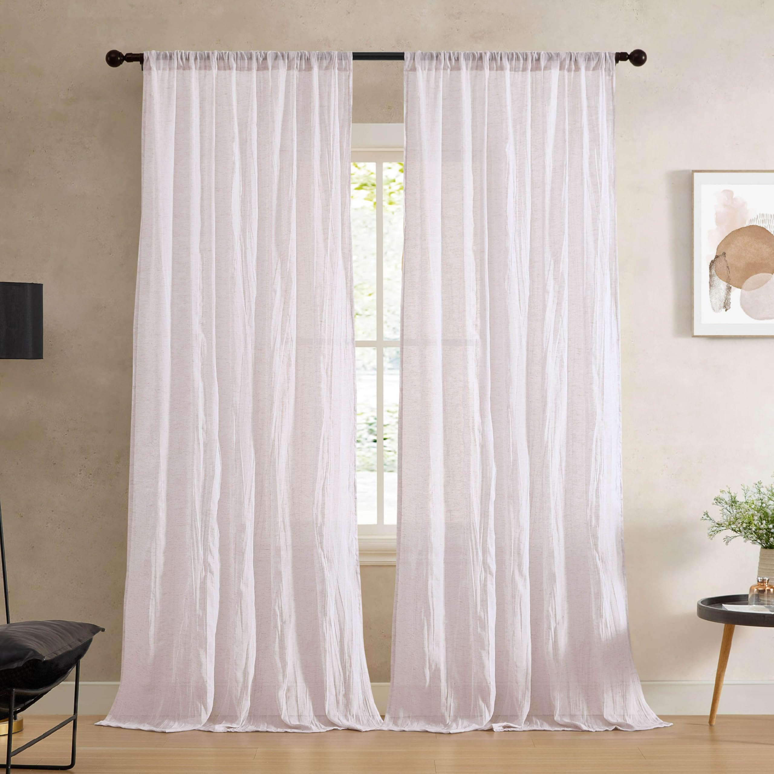 French Connection - Charter Crushed, Window Curtain, Set of 2 Panels, Semi Sheer, Modern Home Decor, Drapes for Living Room, Dining Room, Bedroom, Dorm, Measures 50" x 108", Natural