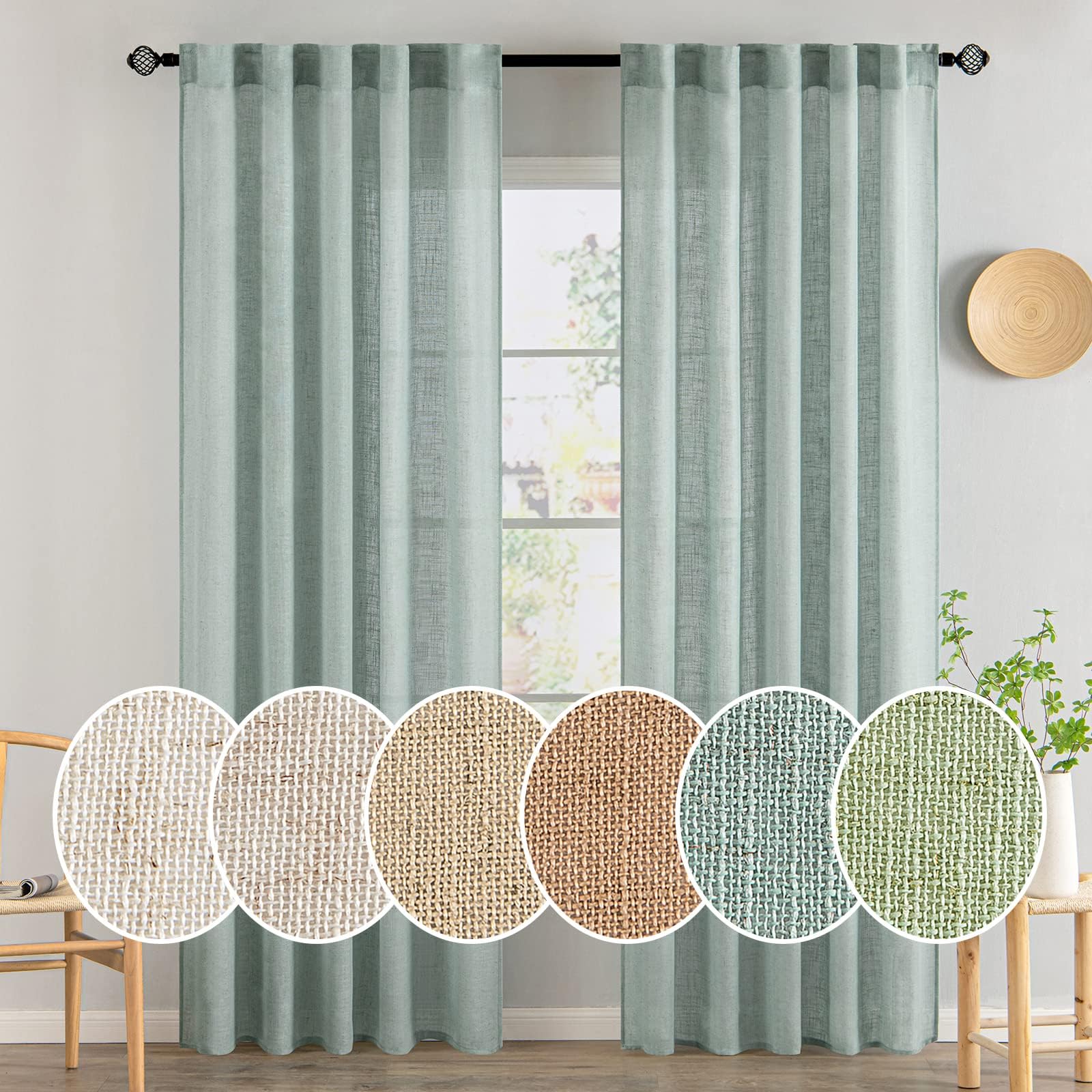 MIULEE Taupe Linen Curtains 84 Inch Length for Bedroom Living Room, Soft Thick Linen Textured Window Drapes Semi Sheer Light Filtering Back Tab Rod Pocket Burlap Look Farmhouse Country Decor, 2 Panels
