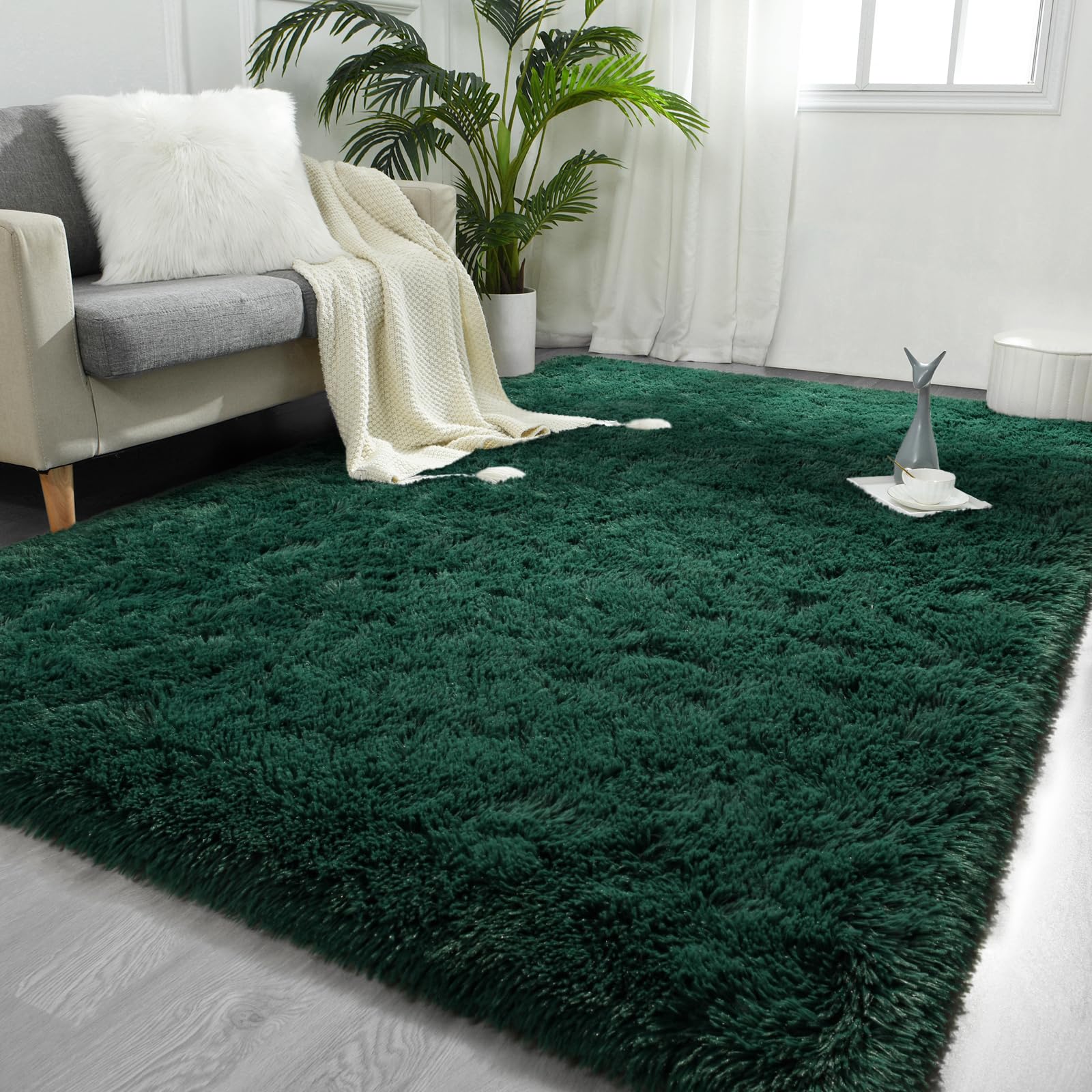 FlyDOIT Large Area Rugs for Living Room, 5x8 Feet Tie-Dyed Light Grey Shaggy Rug Fluffy Throw Carpets, Ultra Soft Plush Modern Indoor Fuzzy Rugs for Bedroom Girls Kids Nursery Room Dorm Home Decor