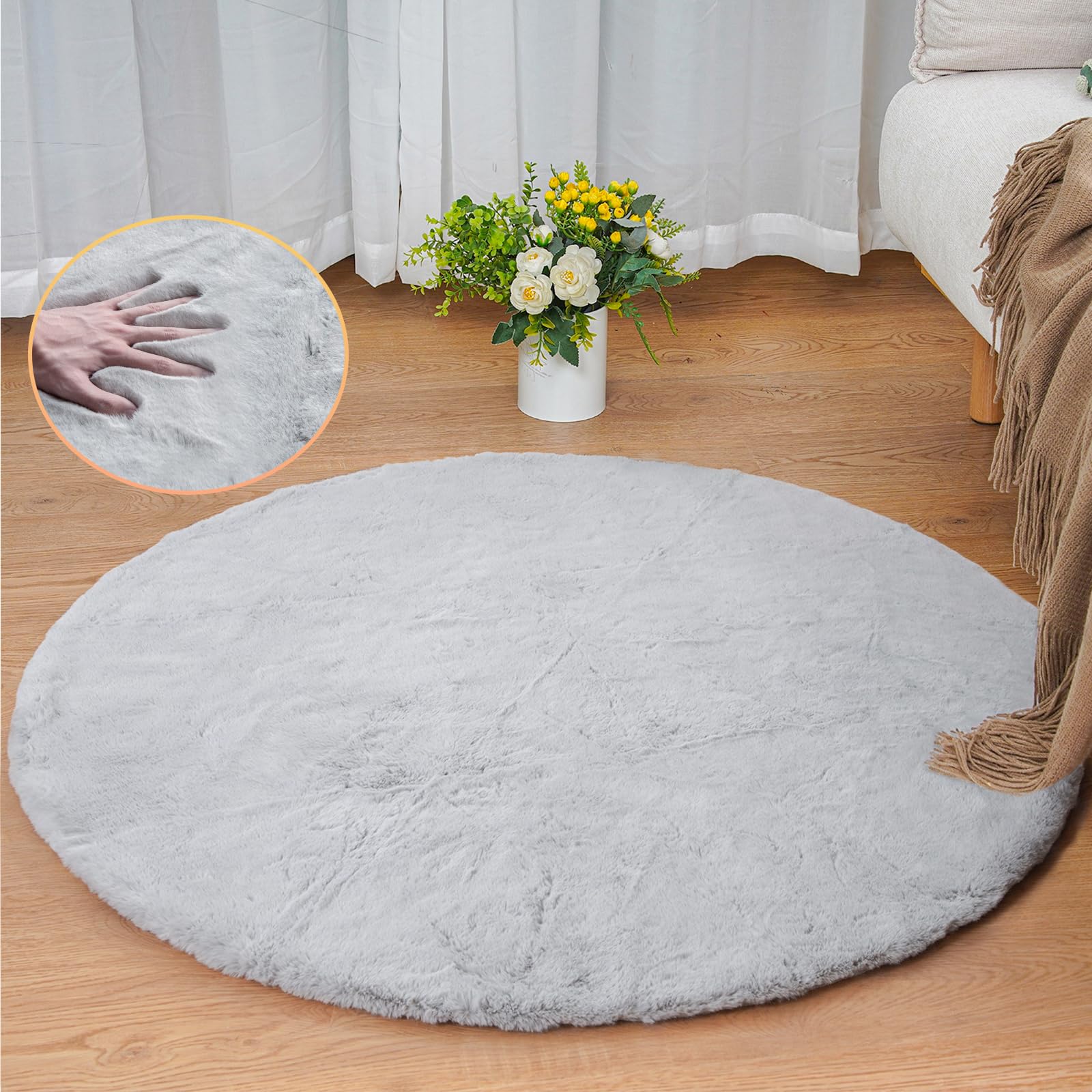 ORINOVA White Faux Rabbit Fluffy Fur Rugs for Bedroom Machine Washable Furry Area Rugs for Living Room Smal 2x4 Shag Runner Rug Nursery Rug