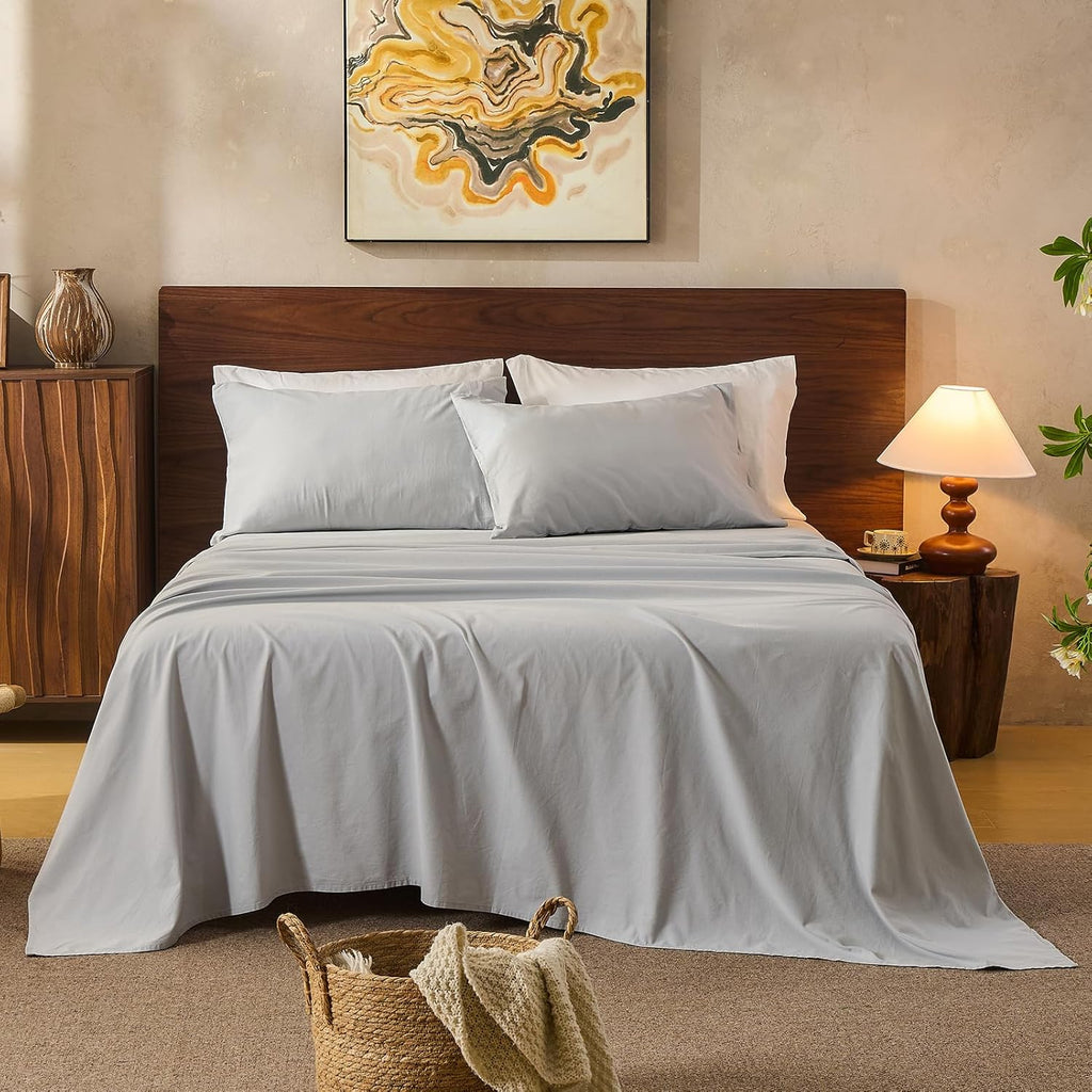 100% Linen Sheets Queen Size,Breathable & Durable 4-Piece Bed Flax Sheet Set,Soft All-Season Bedding for Hot Sleepers 16" Deep Pocket Oeko-TEX Certified,（Queen, Grey）