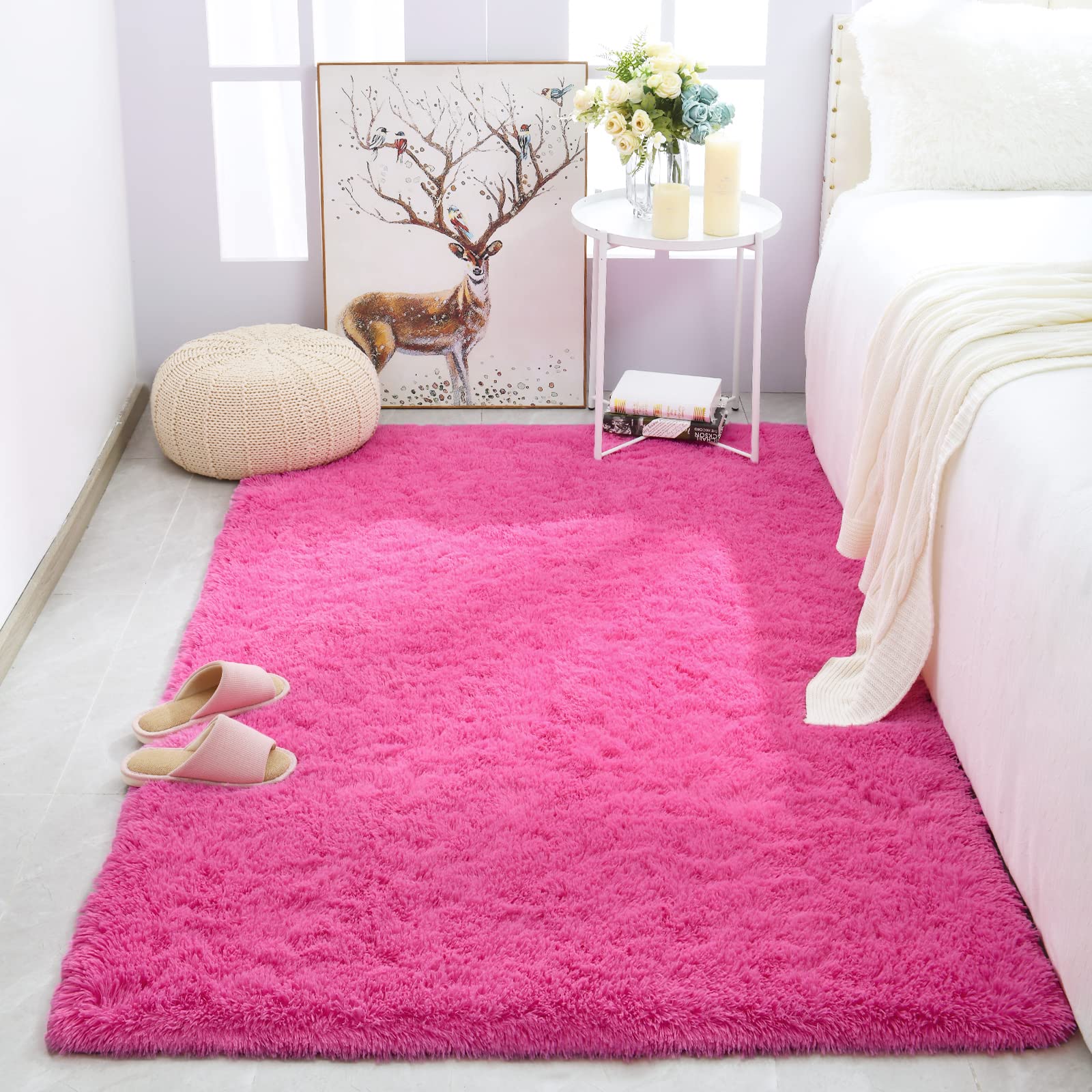 Merelax Soft Modern Indoor Shaggy Area Rug for Bedroom Livingroom Dorm Kids Room Home Decorative, Non-Slip Plush Fluffy Furry Fur Rugs Comfy Nursery Accent Floor Carpet 2x3 Feet, Black