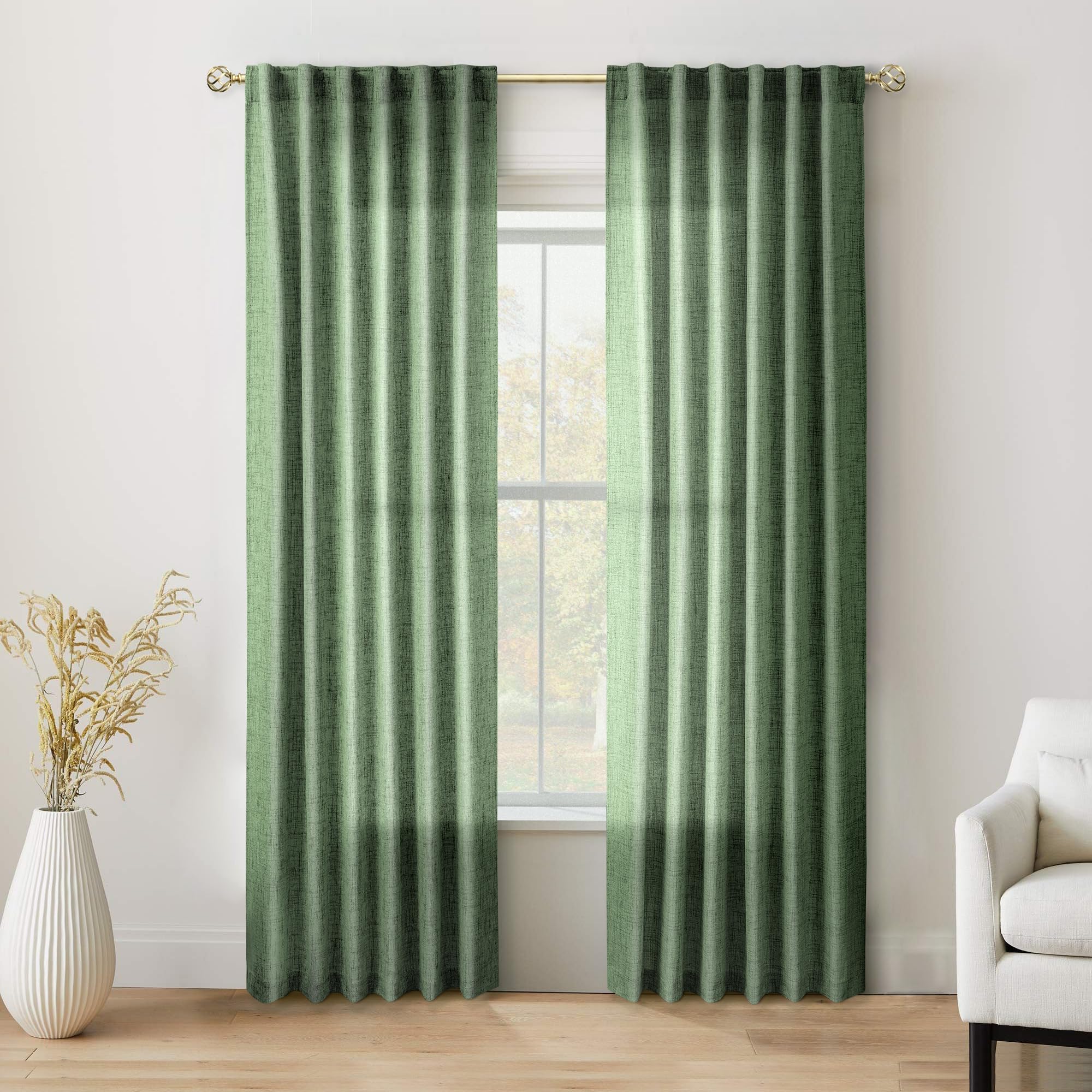 Natural Linen Back Tab Curtains 92 inch Long 2 Panels Set for Living Room Semi Sheer Light Filtering Window Drape Neutral Country Farmhouse Boho Curtains for Bedroom Cream Beige