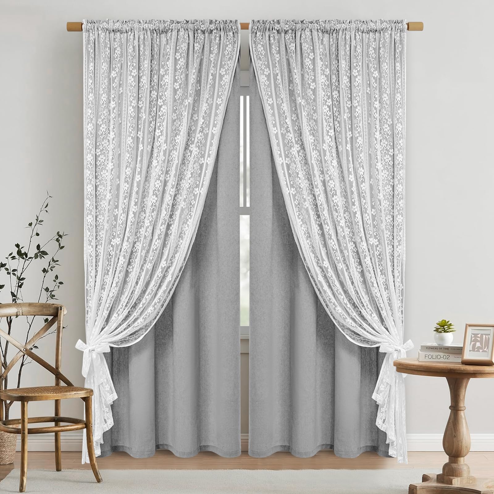 2-Panel 52×84" Beige Linen Curtains, Boho Farmhouse Window Drapes