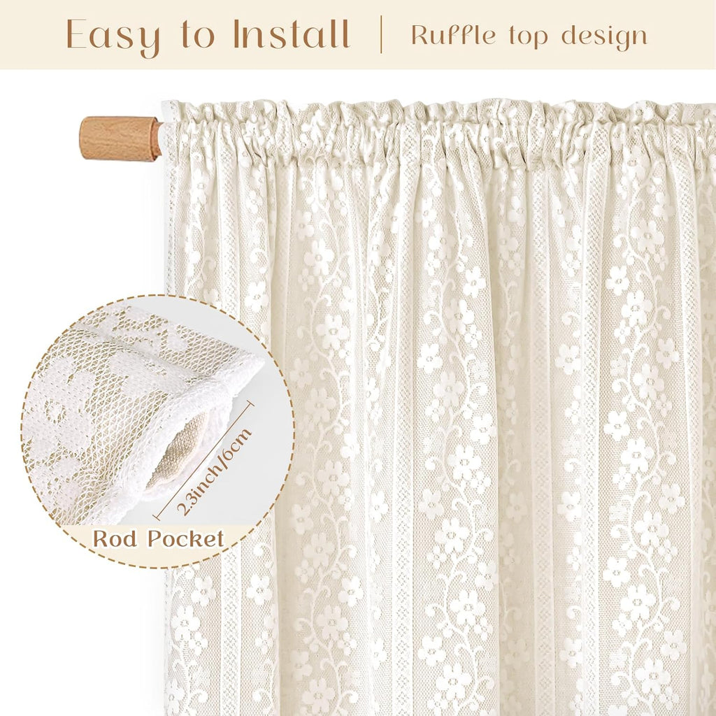 2-Panel 52×84" Beige Linen Curtains, Boho Farmhouse Window Drapes