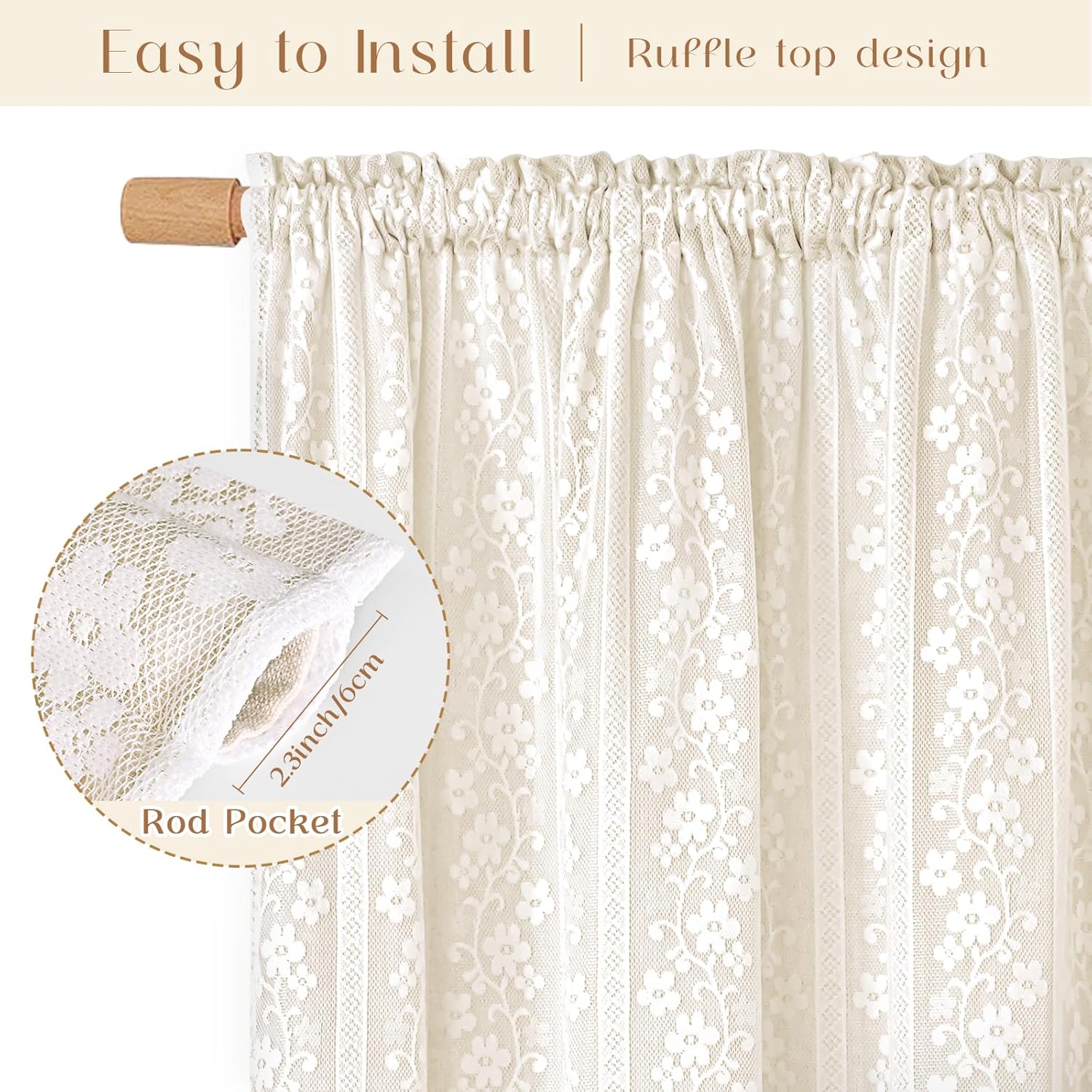2-Panel 52×84" Beige Linen Curtains, Boho Farmhouse Window Drapes