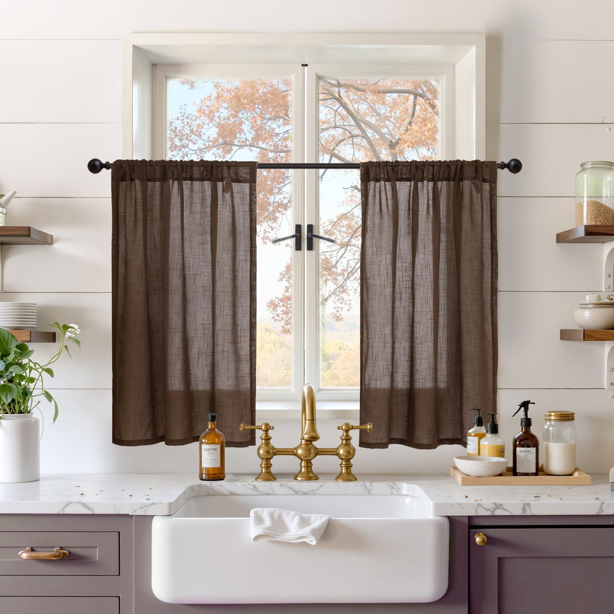 BGment 90 Inches Long Curtains Linen Semi Sheer, Light Filtering Window Treatments Drapes with Rod Pocket Lightweight for Living Room Bedroom, 2 Panels, 52 Inch Wide Each Panel