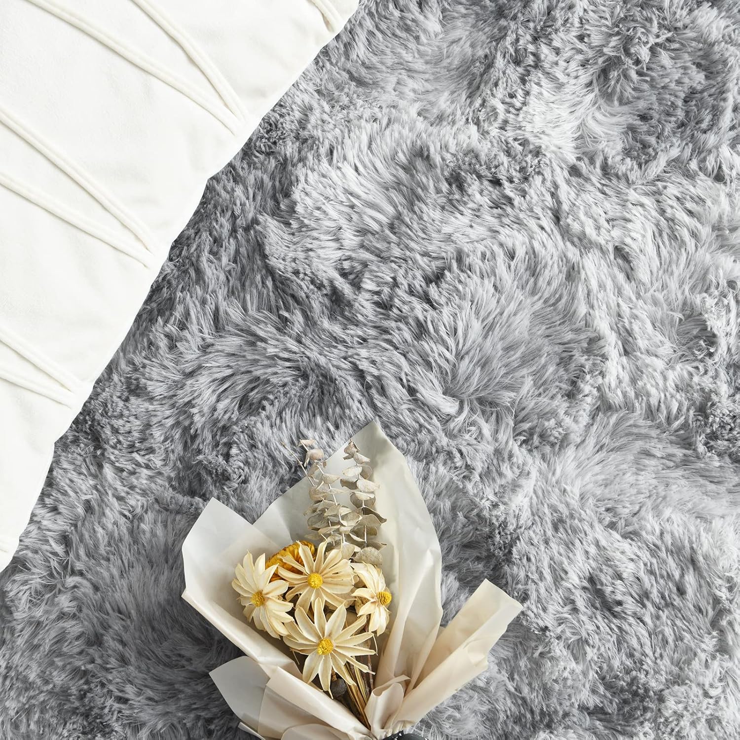 FlyDOIT Large Area Rugs for Living Room, 5x8 Feet Tie-Dyed Light Grey Shaggy Rug Fluffy Throw Carpets, Ultra Soft Plush Modern Indoor Fuzzy Rugs for Bedroom Girls Kids Nursery Room Dorm Home Decor