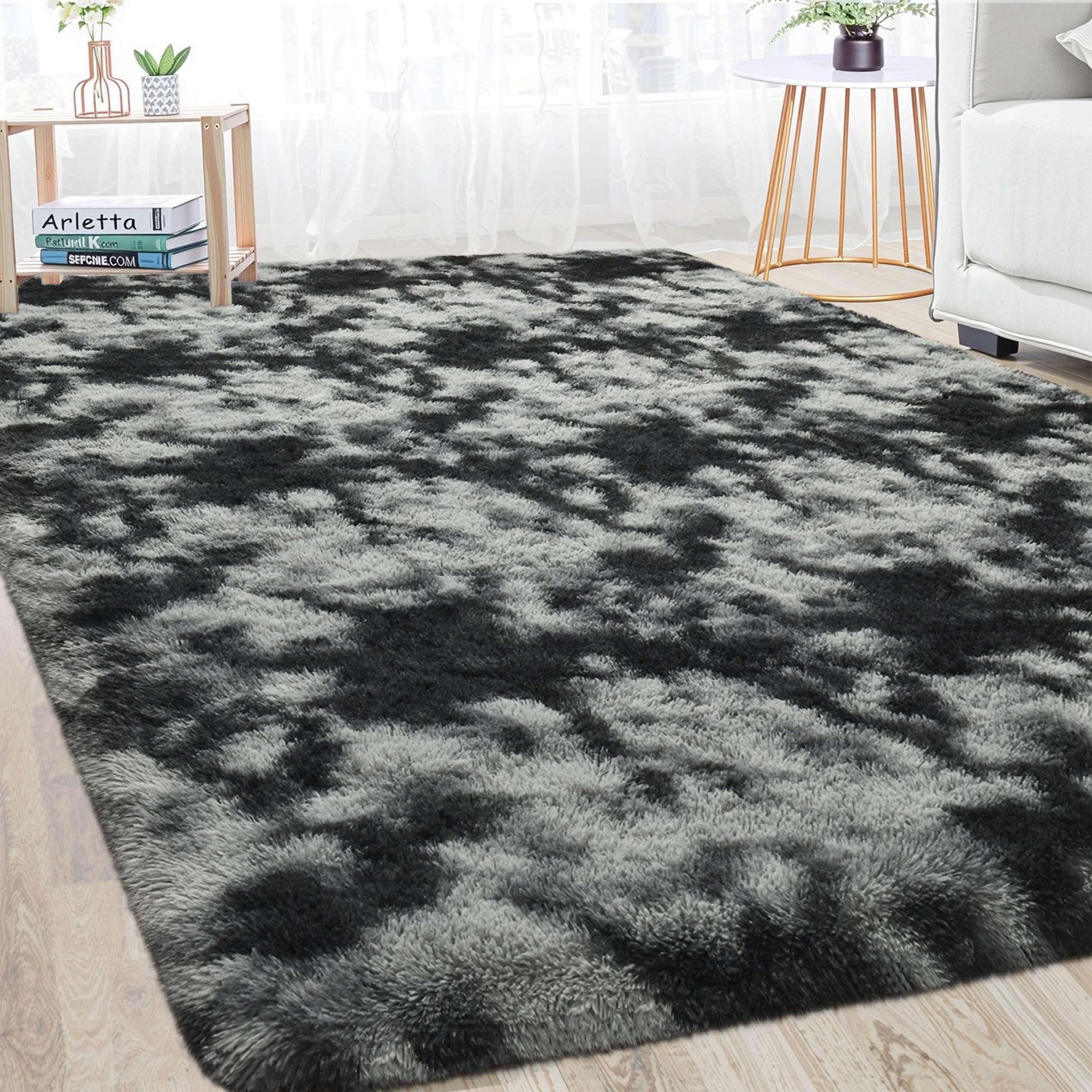 Merelax Soft Modern Indoor Shaggy Area Rug for Bedroom Livingroom Dorm Kids Room Home Decorative, Non-Slip Plush Fluffy Furry Fur Rugs Comfy Nursery Accent Floor Carpet 2x3 Feet, Black