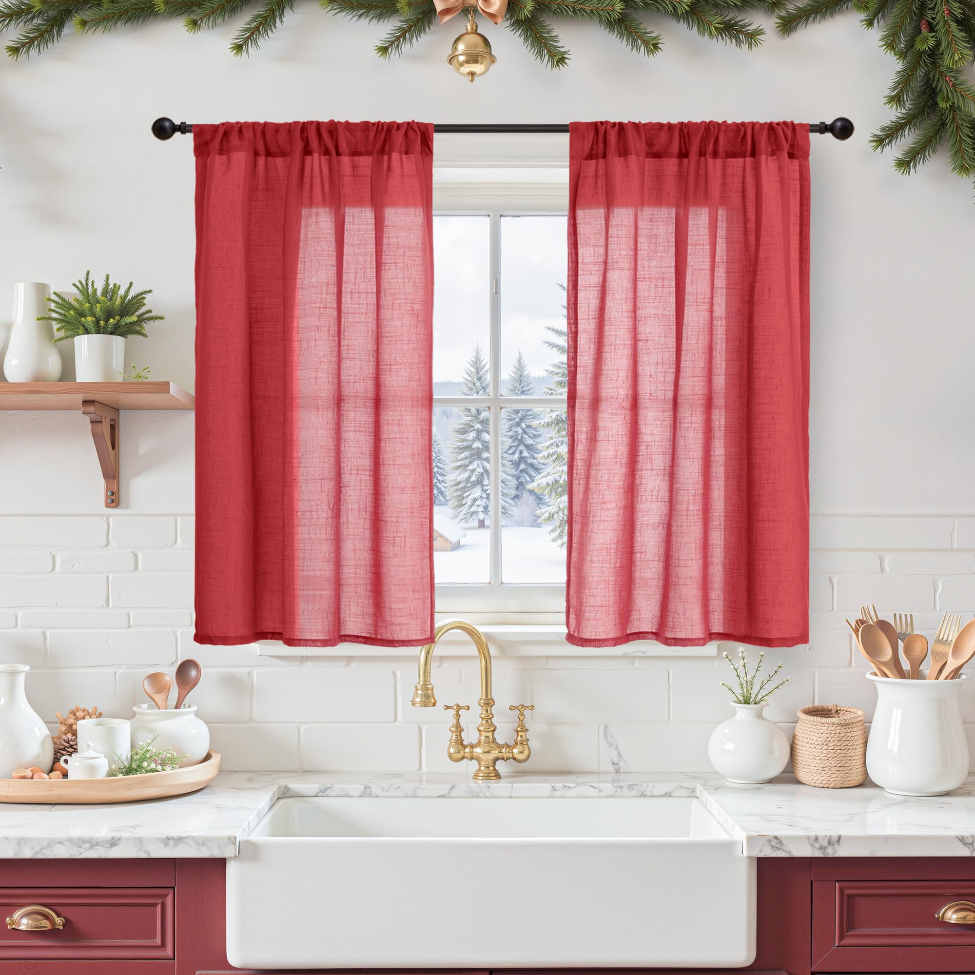 BGment 90 Inches Long Curtains Linen Semi Sheer, Light Filtering Window Treatments Drapes with Rod Pocket Lightweight for Living Room Bedroom, 2 Panels, 52 Inch Wide Each Panel