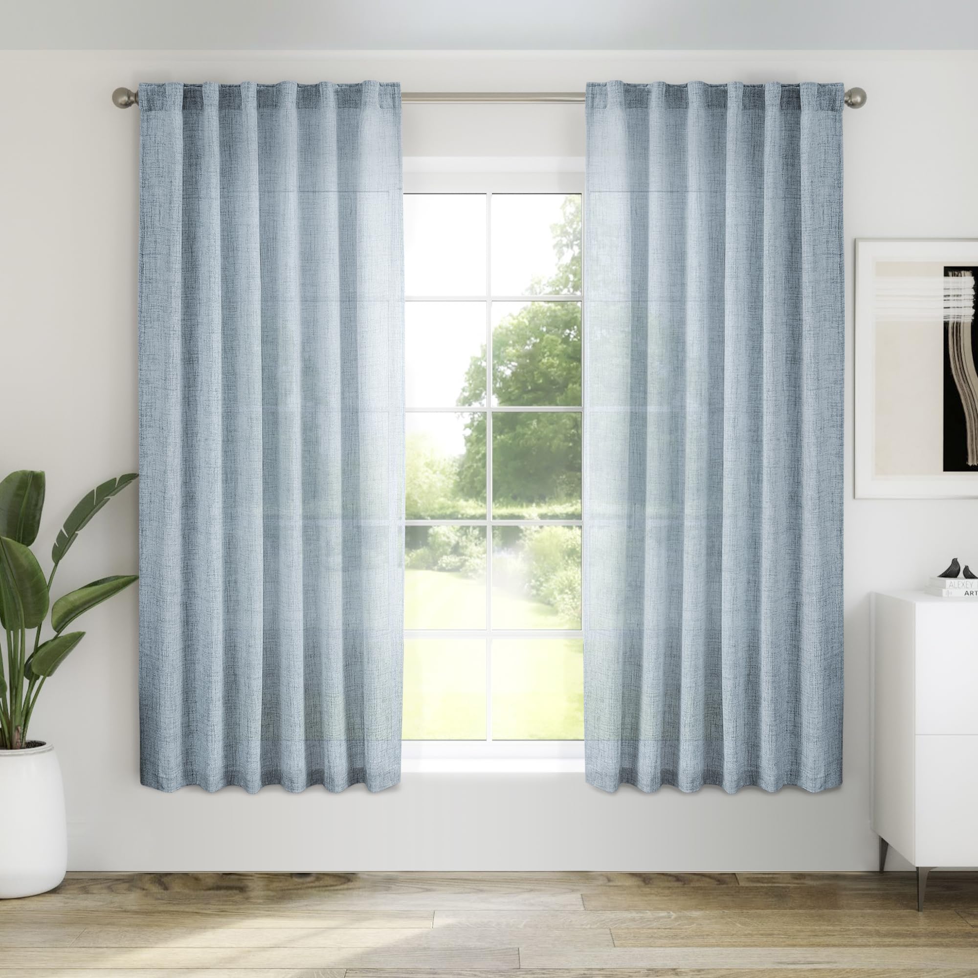 Natural Linen Back Tab Curtains 92 inch Long 2 Panels Set for Living Room Semi Sheer Light Filtering Window Drape Neutral Country Farmhouse Boho Curtains for Bedroom Cream Beige