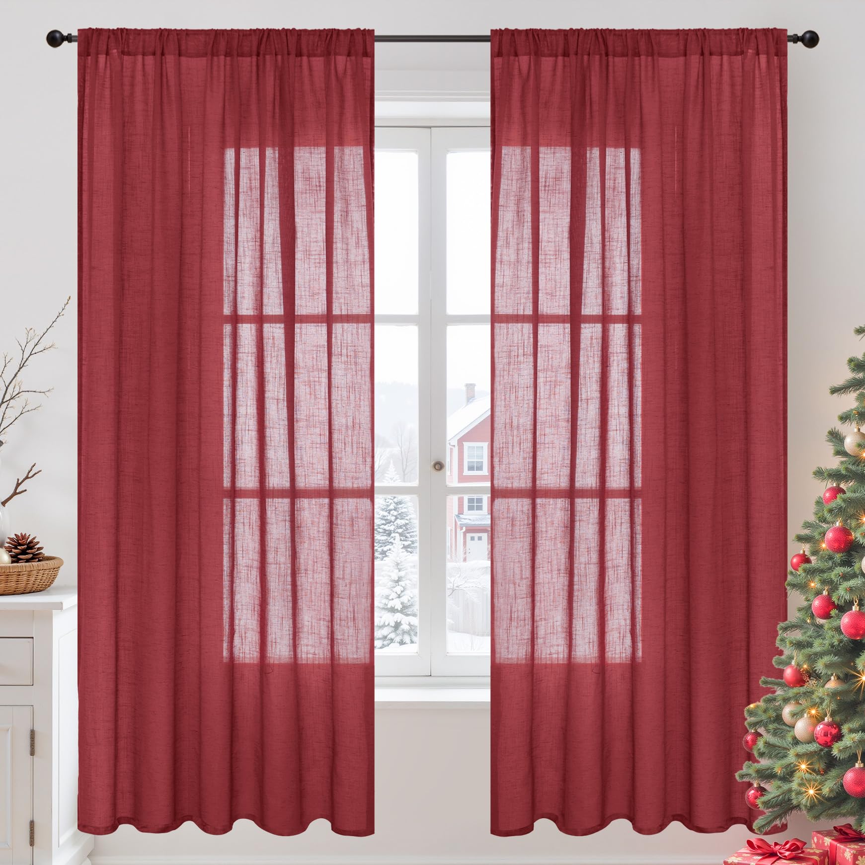 BGment 90 Inches Long Curtains Linen Semi Sheer, Light Filtering Window Treatments Drapes with Rod Pocket Lightweight for Living Room Bedroom, 2 Panels, 52 Inch Wide Each Panel