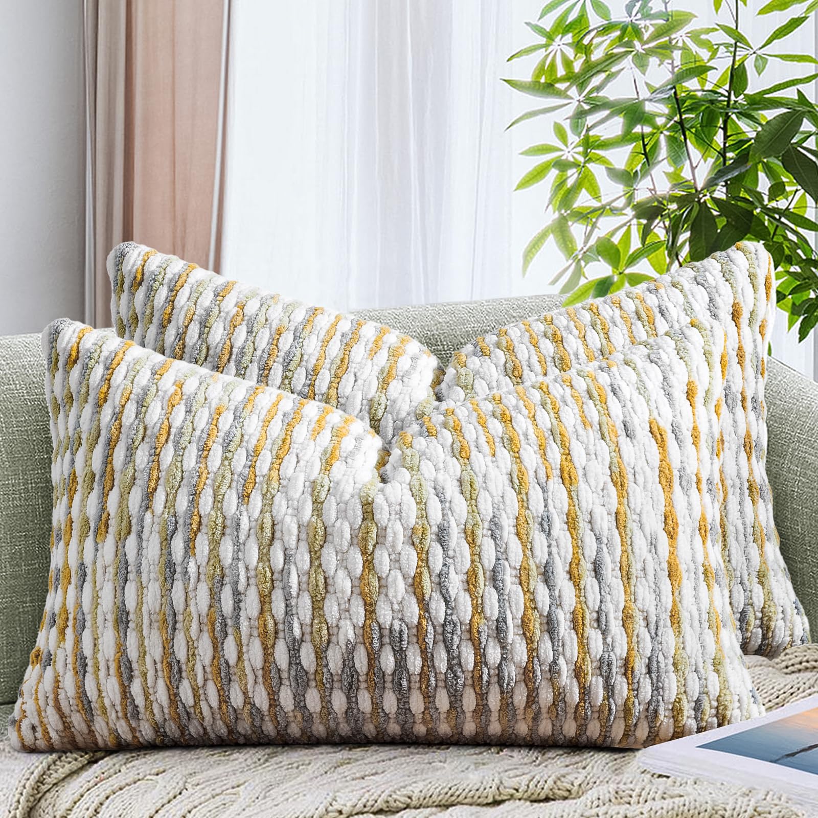 20×20 Inch Brown Boho Chenille Pillow Covers, Set of 2 Tufted Pillowcases for Home Decor