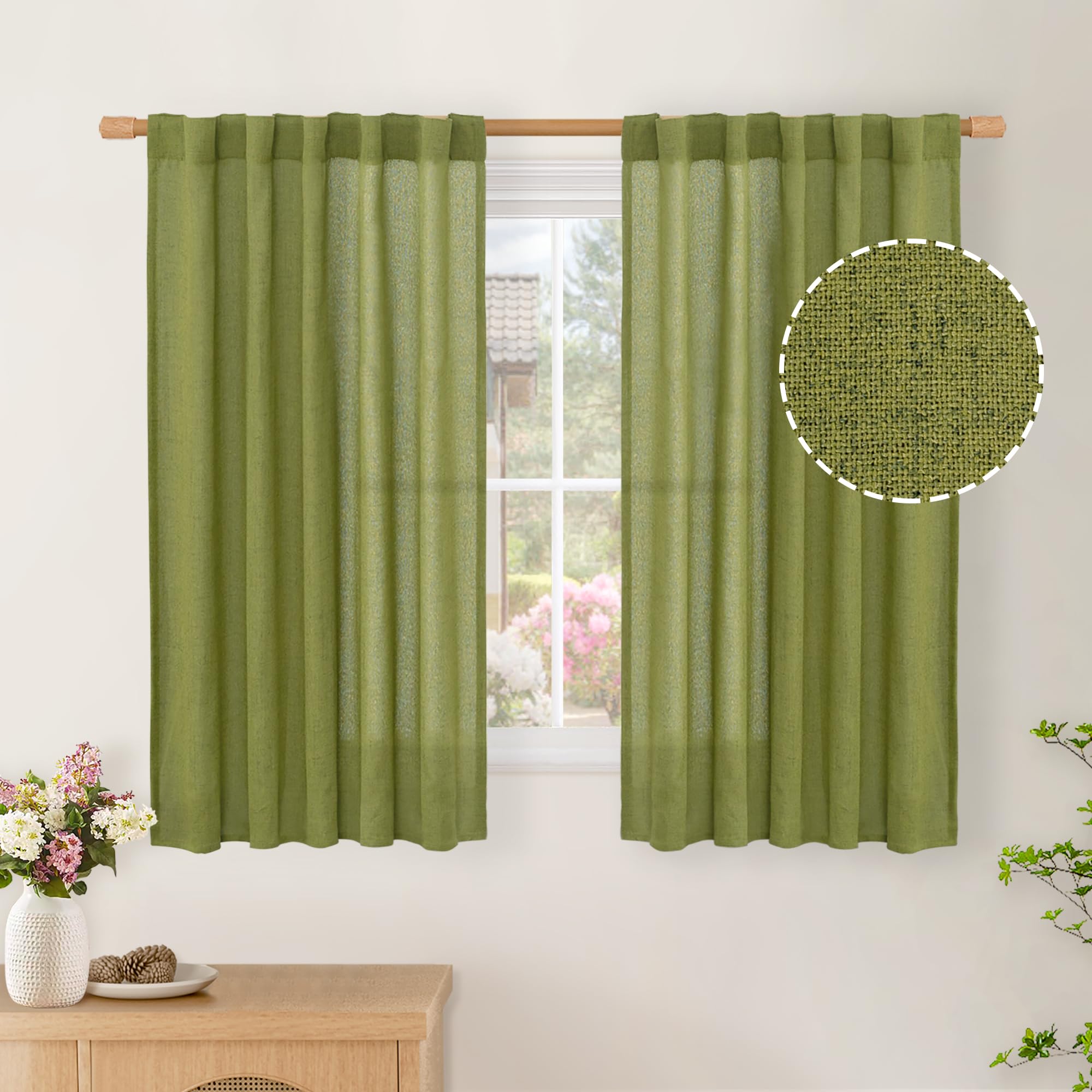 BGment Natural Linen Semi Sheer Curtains 96 Inch Length 2 Panels for Living Room, Beige Light Filtering Window Drapes with Rod Pocket Back Tab Extre Long for Dining Bedroom, 52 X 96 Inch
