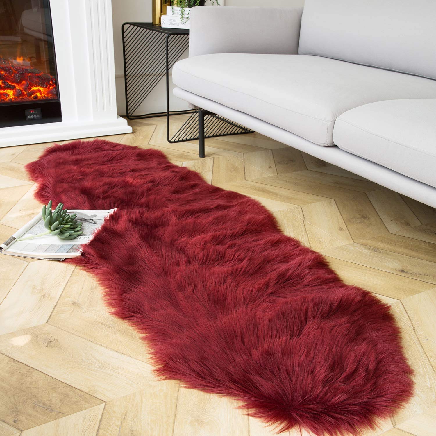 4×4ft White Fluffy Faux Fur Rug, Washable Shag Area Rug for Home Decor