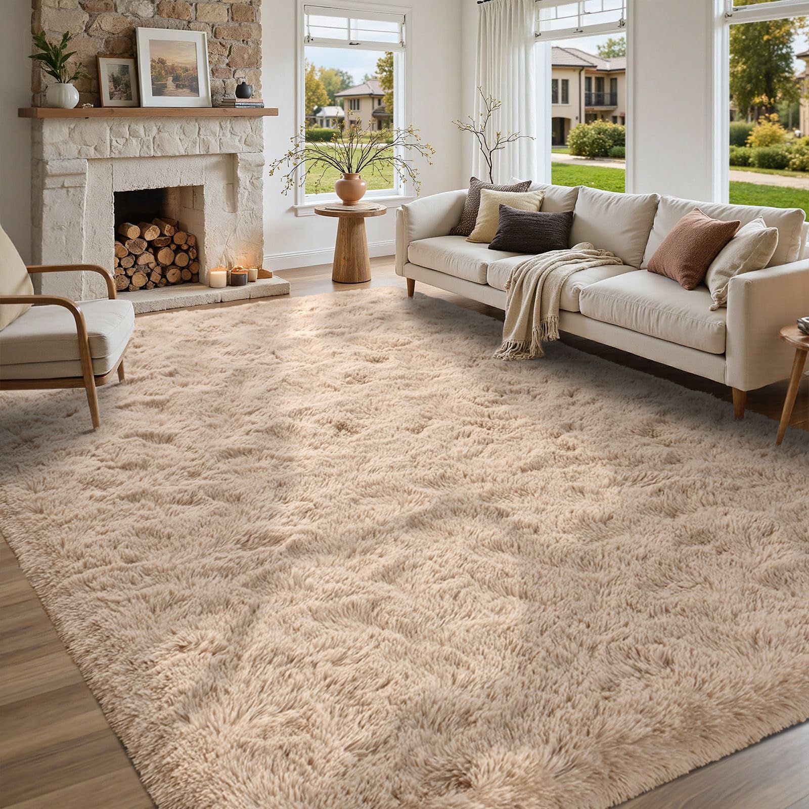 5×7ft Grey Fluffy Tie-Dyed Rug, Soft Shag Carpet for Home Decor