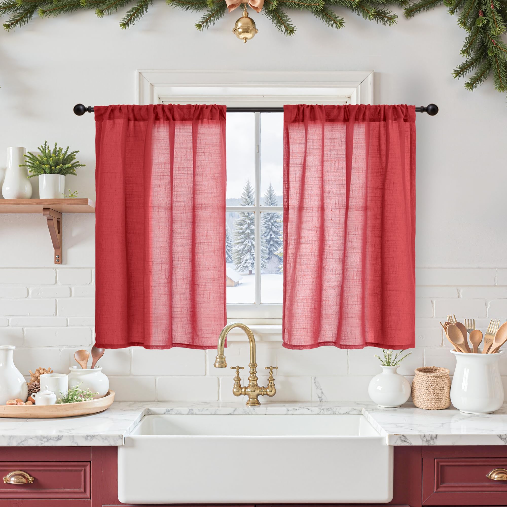 BGment 90 Inches Long Curtains Linen Semi Sheer, Light Filtering Window Treatments Drapes with Rod Pocket Lightweight for Living Room Bedroom, 2 Panels, 52 Inch Wide Each Panel