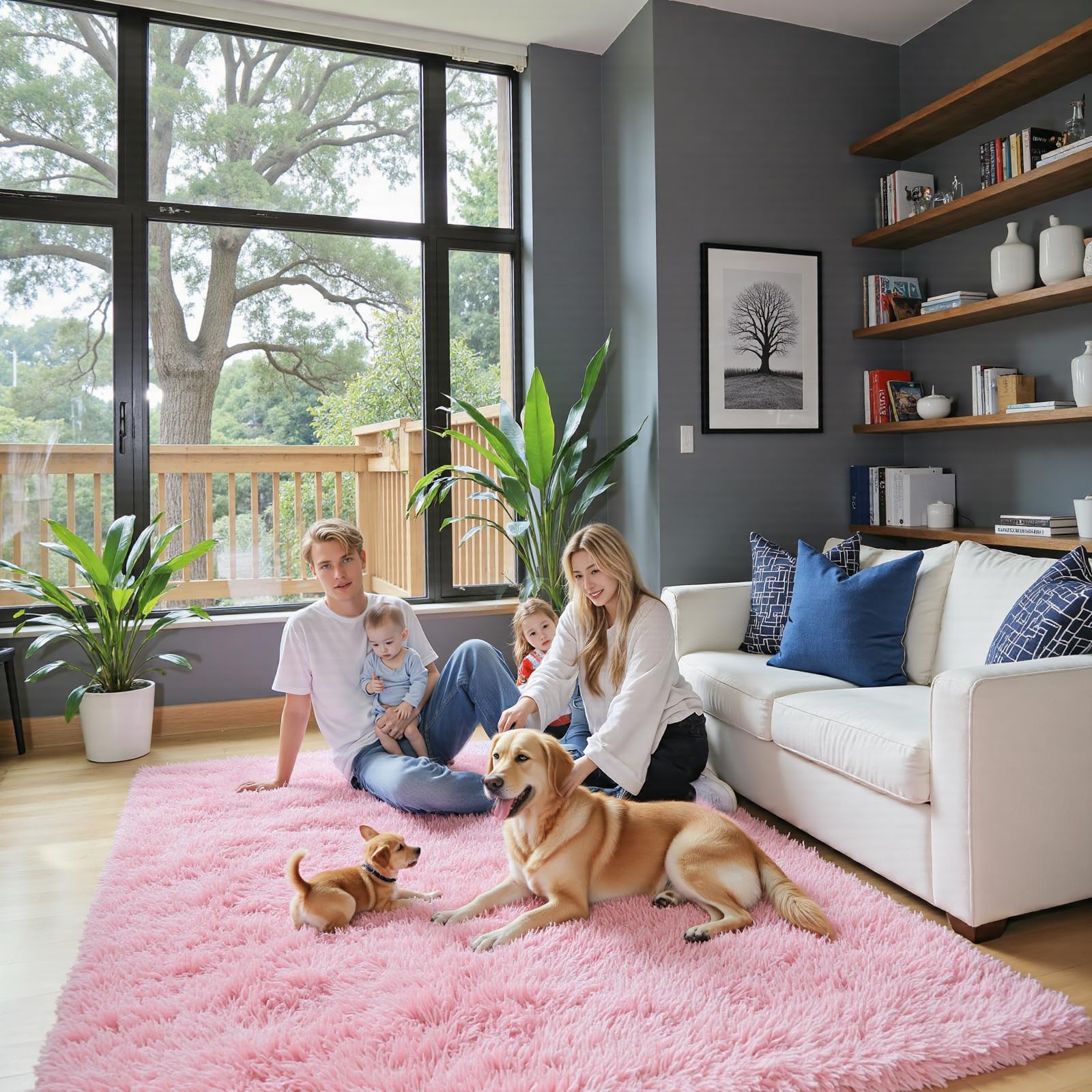 8x10 Area Rugs for Living Room Bedroom Fluffy, Large Area Rug Shag Shaggy Carpet Soft Plush Furry Bedside Rug, Area Rugs for Home Decor(8 x 10, Dark Blue Tie-Dyed)