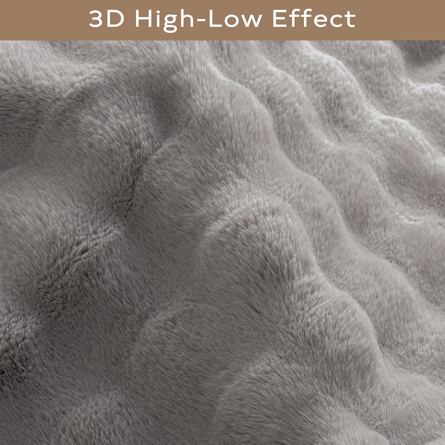 Ashler Faux Rabbit Fur Rug, Light Grey 3x5 FT Fluffy Soft Area Rugs, Rectangle Fuzzy Carpet for Living Room, Bedroom, Machine Washable Rug - 3D Bubble Mat